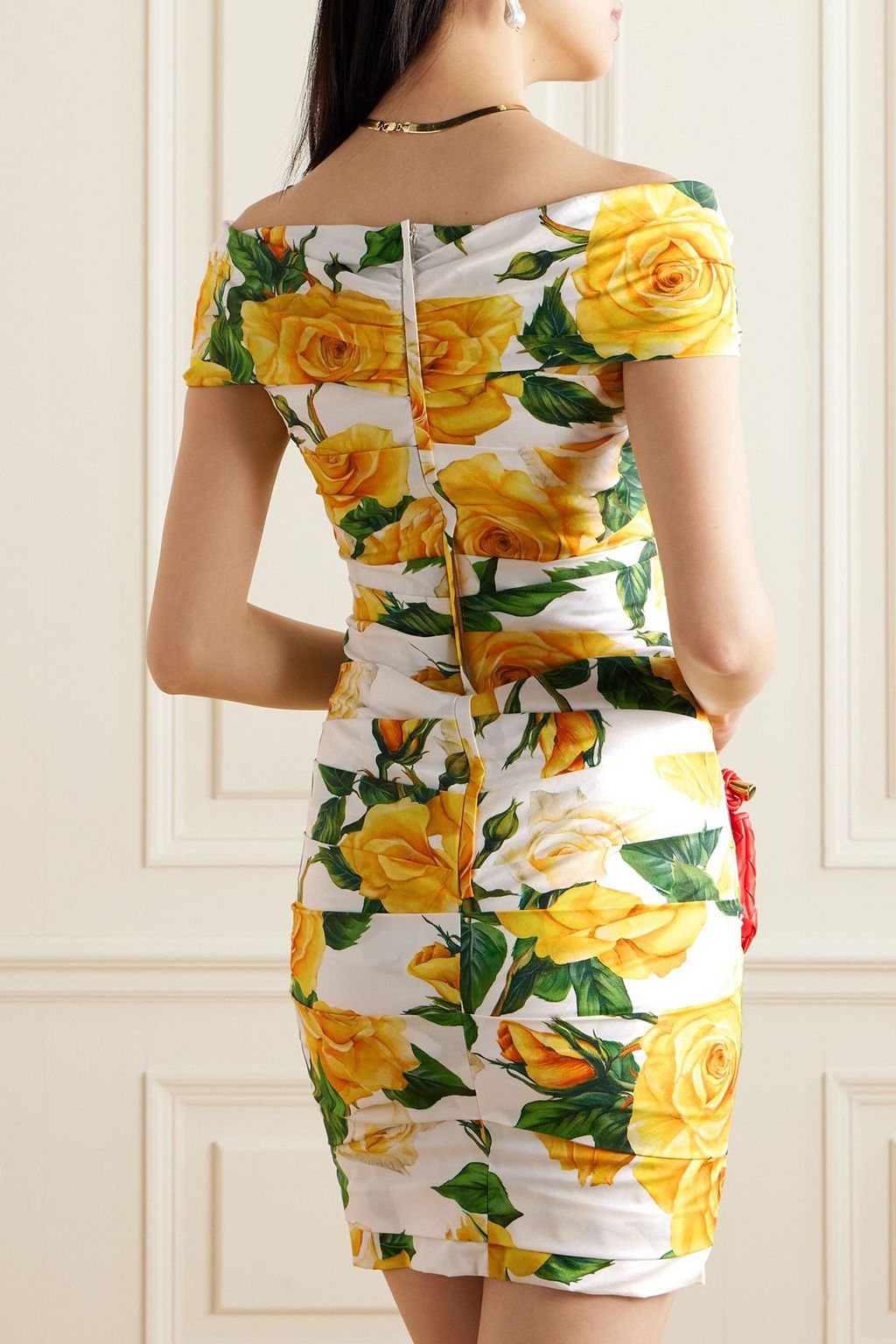 DOLCE&GABBANA Ruched floral-print stretch-cotton poplin mini dress