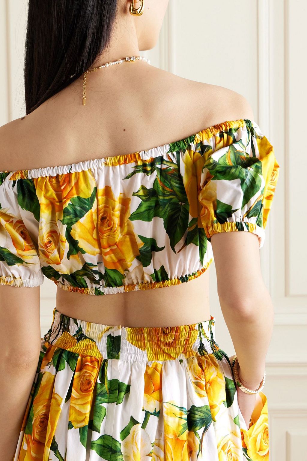 DOLCE&GABBANA Off-the-shoulder floral-print cotton-poplin top
