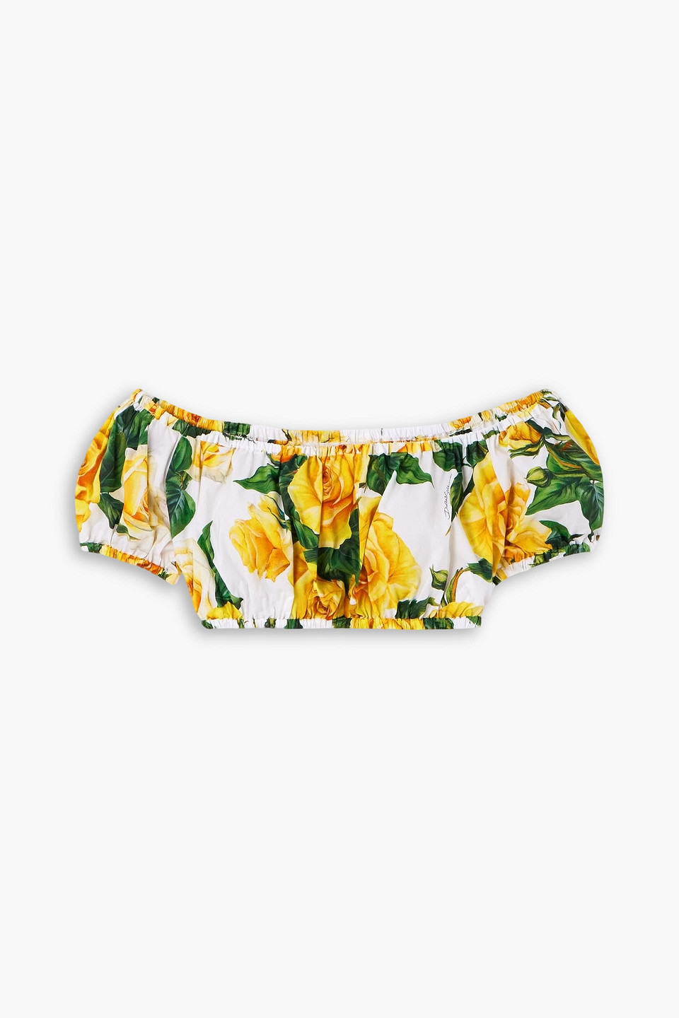 dolce & gabbana - off-the-shoulder floral-print cotton-poplin top - yellow - it 42