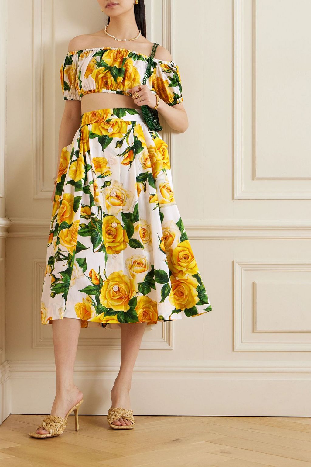 DOLCE&GABBANA Off-the-shoulder floral-print cotton-poplin top