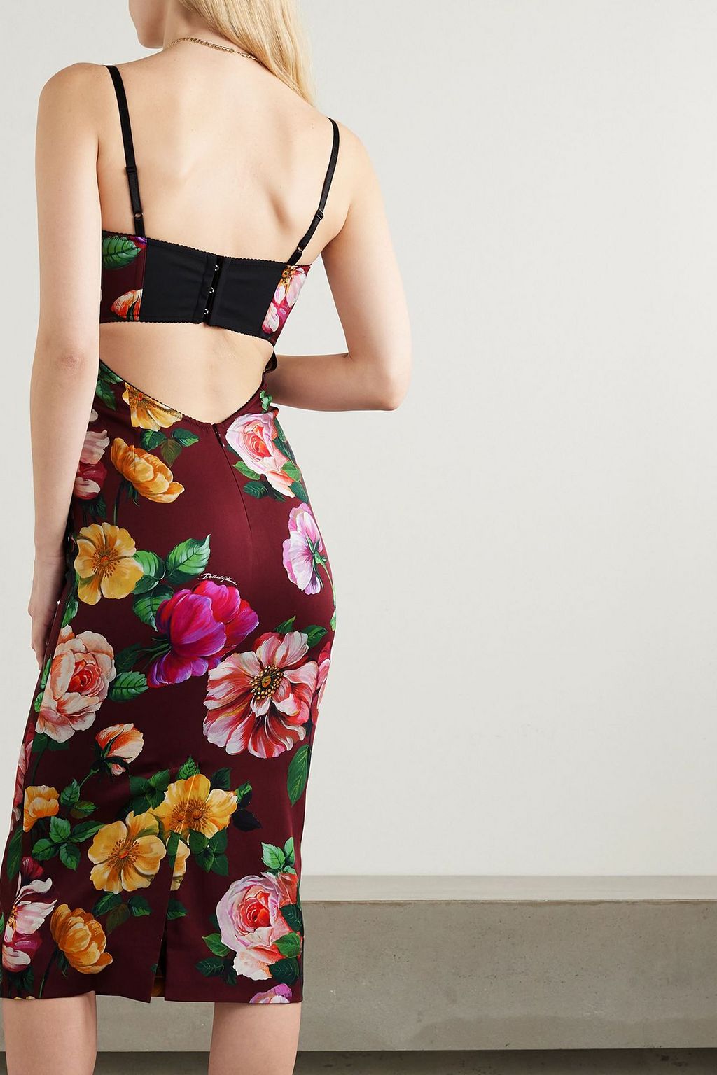 DOLCE&GABBANA Floral-print stretch silk-blend midi dress