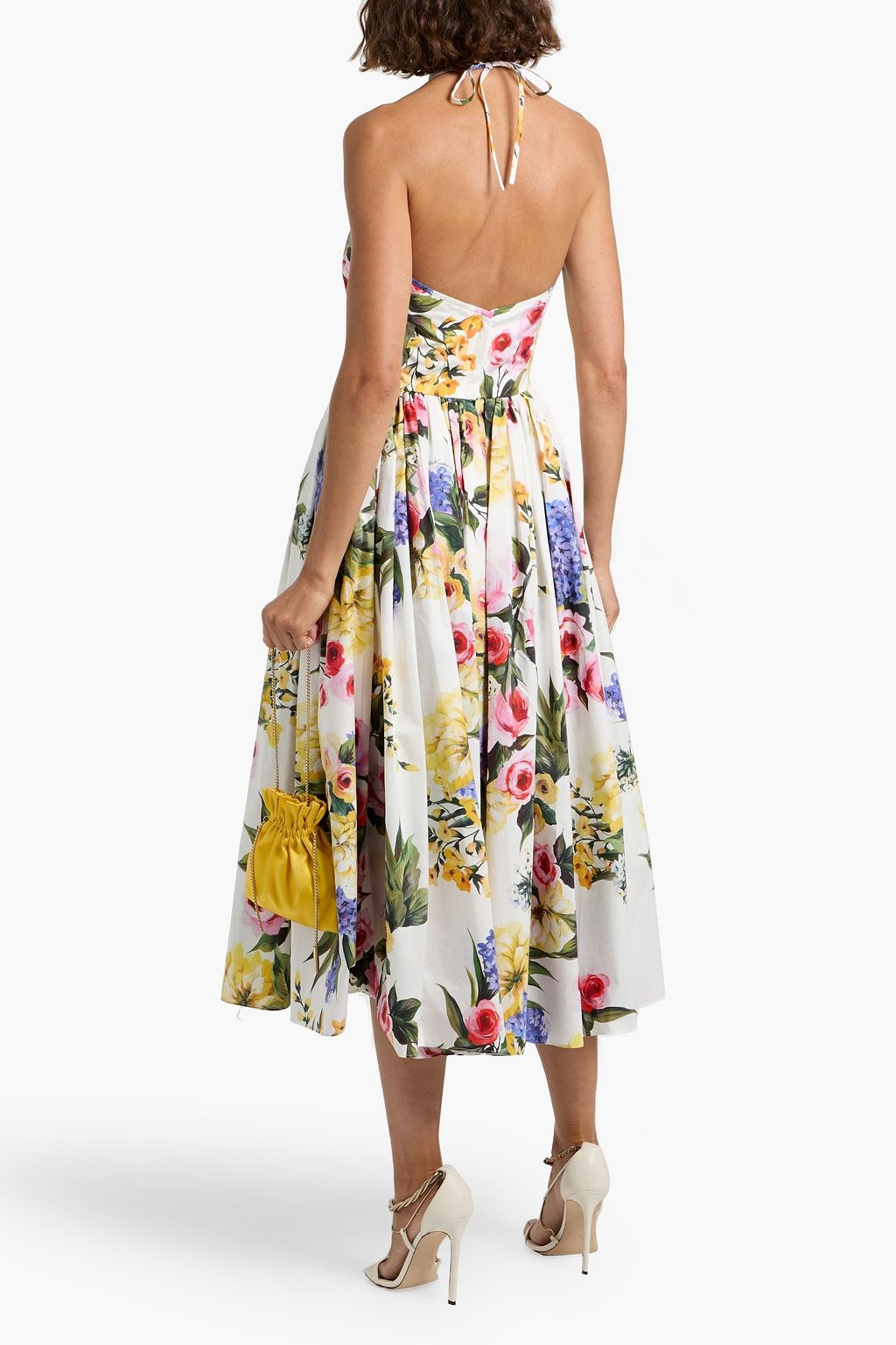 DOLCE&GABBANA Floral-print cotton-poplin halterneck midi dress