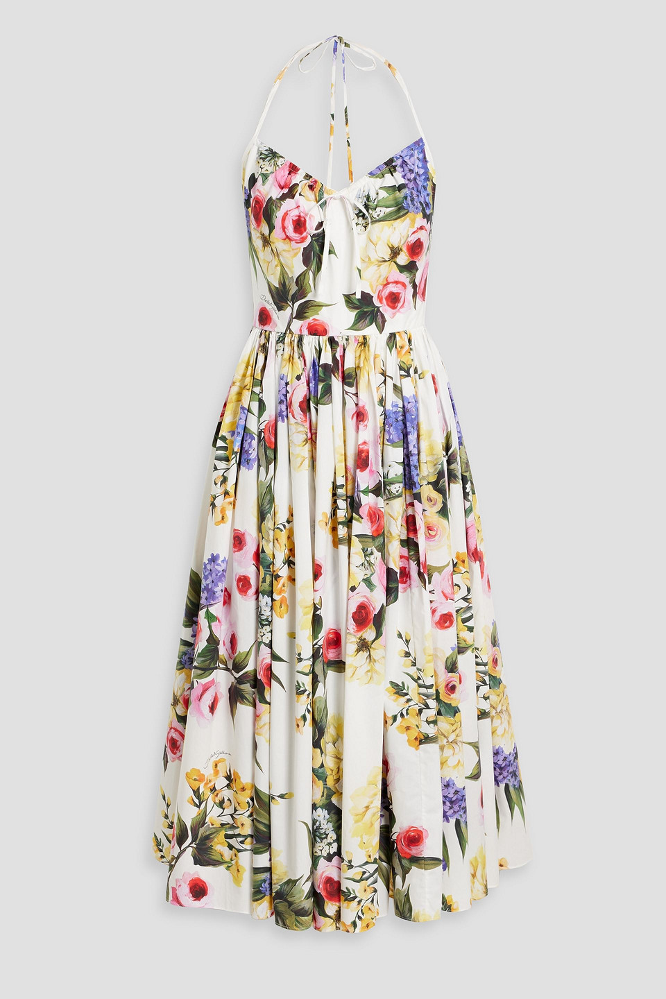 Dolce & Gabbana Floral-print Cotton-poplin Halterneck Midi Dress