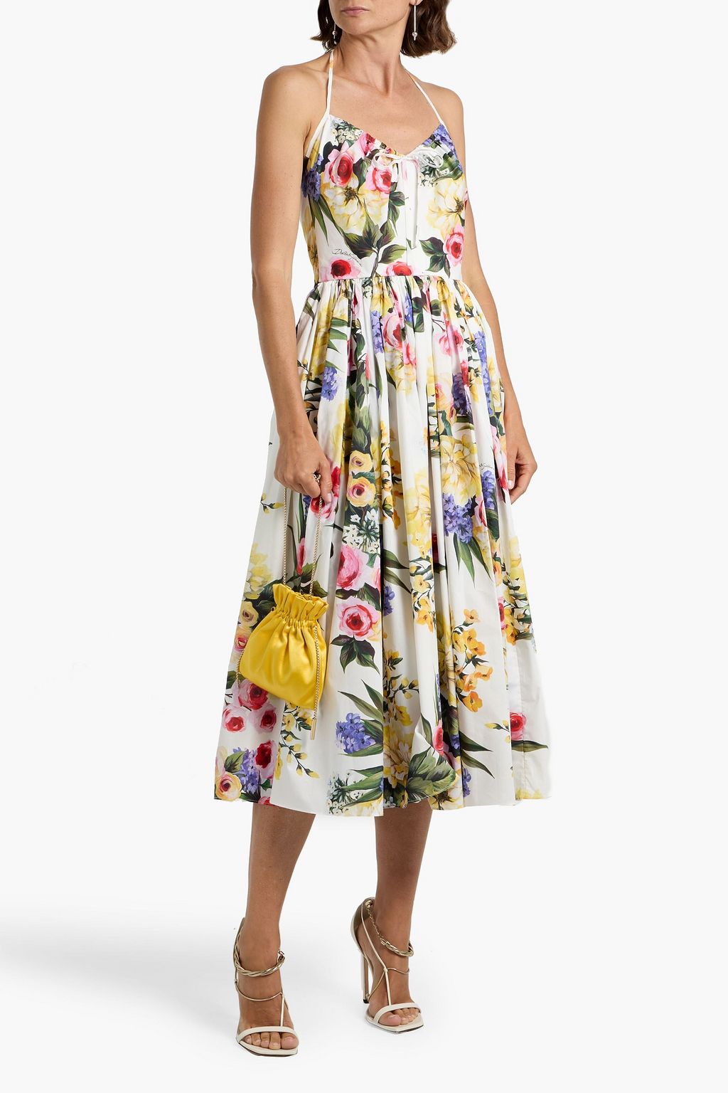 DOLCE&GABBANA Floral-print cotton-poplin halterneck midi dress