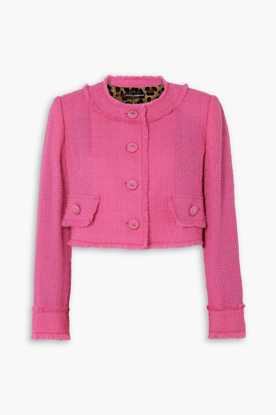 Dolce & Gabbana Cropped Embellished Wool-blend Bouclé-tweed Jacket In Pink