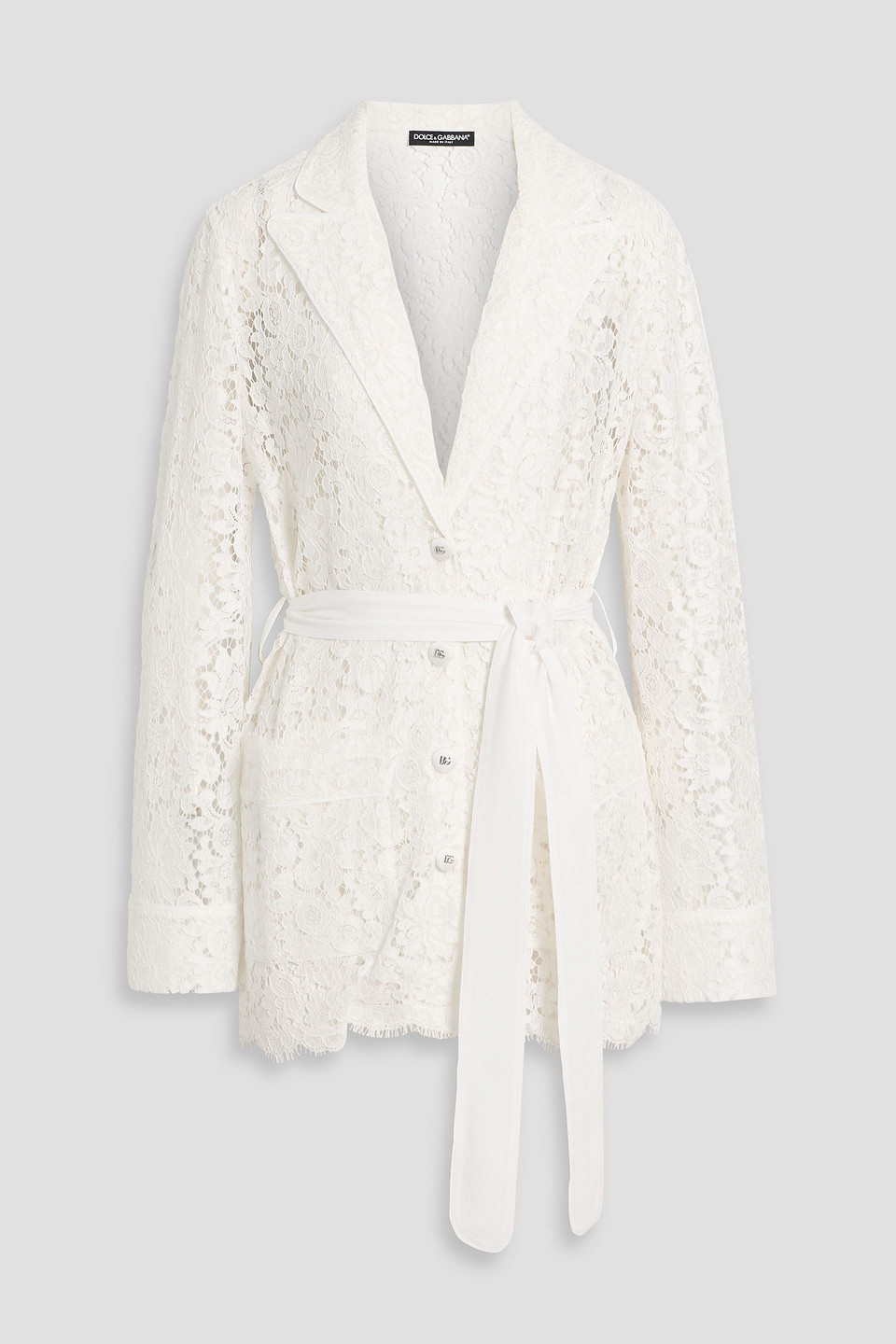 Dolce & Gabbana Belted Corded Lace Blazer In White