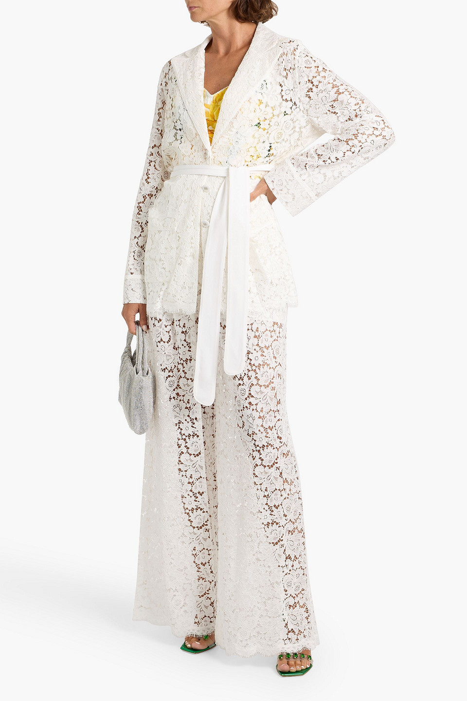Dolce & Gabbana Belted Corded Lace Blazer In White