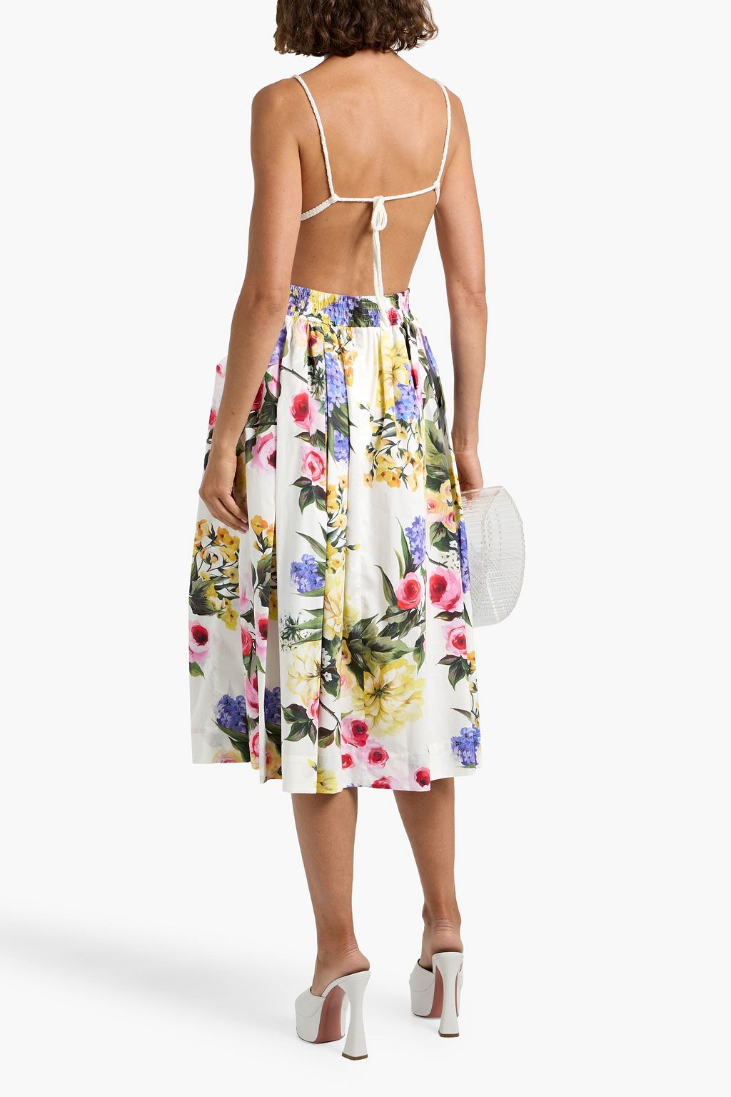 DOLCE&GABBANA Pleated floral-print cotton-poplin midi skirt