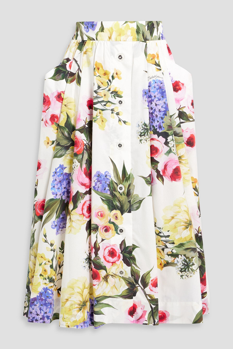 Dolce & Gabbana Pleated Floral-print Cotton-poplin Midi Skirt