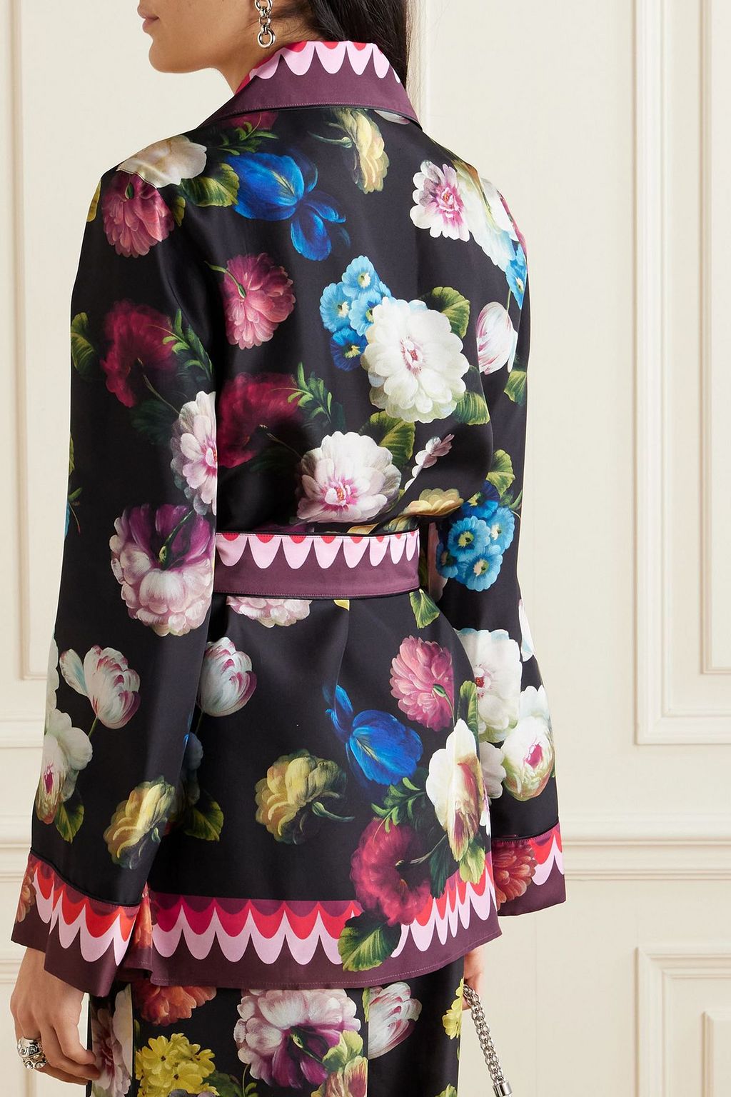 DOLCE&GABBANA Belted floral-print silk-satin shirt