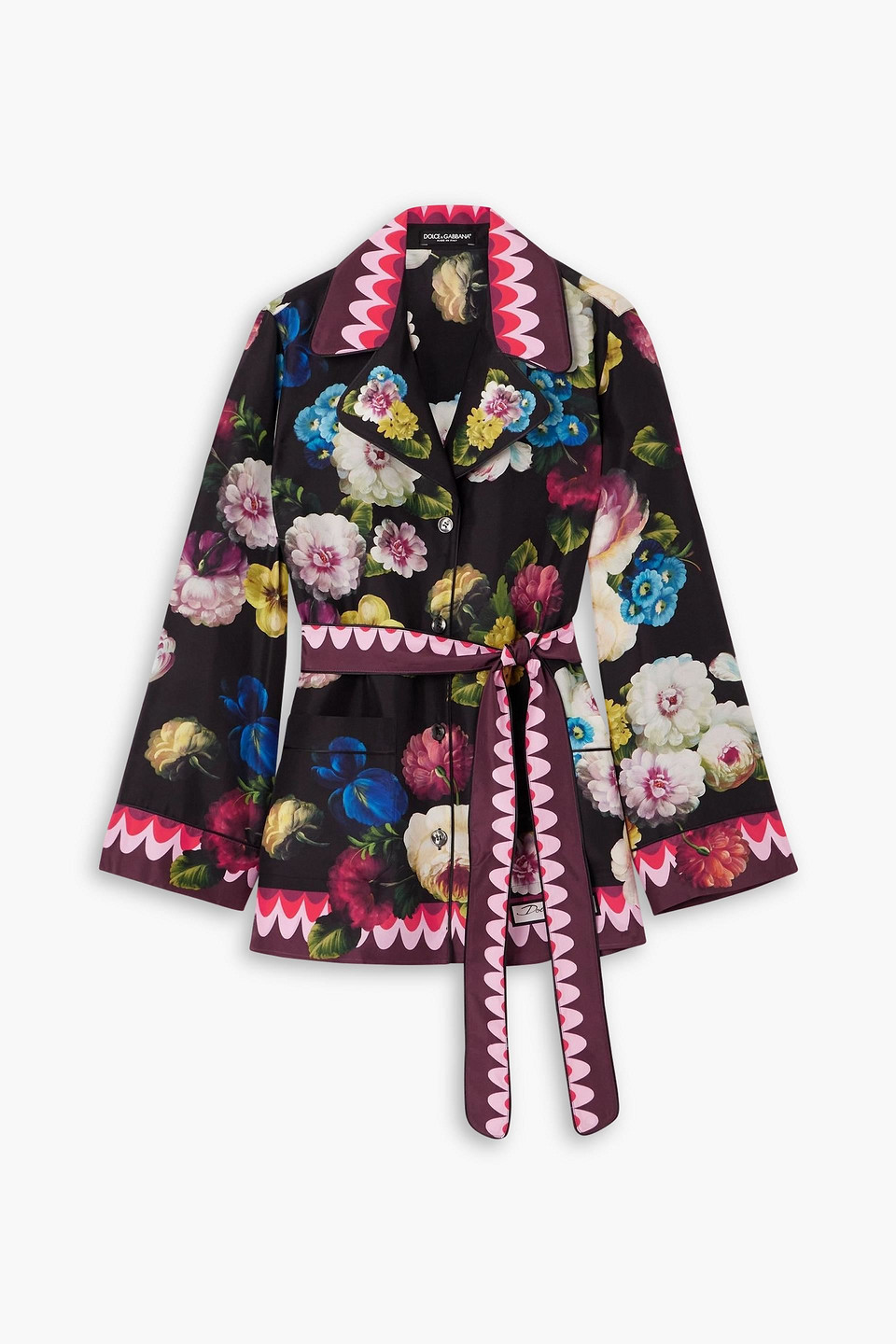 Dolce & Gabbana Belted Floral-print Silk-satin Shirt In Multi