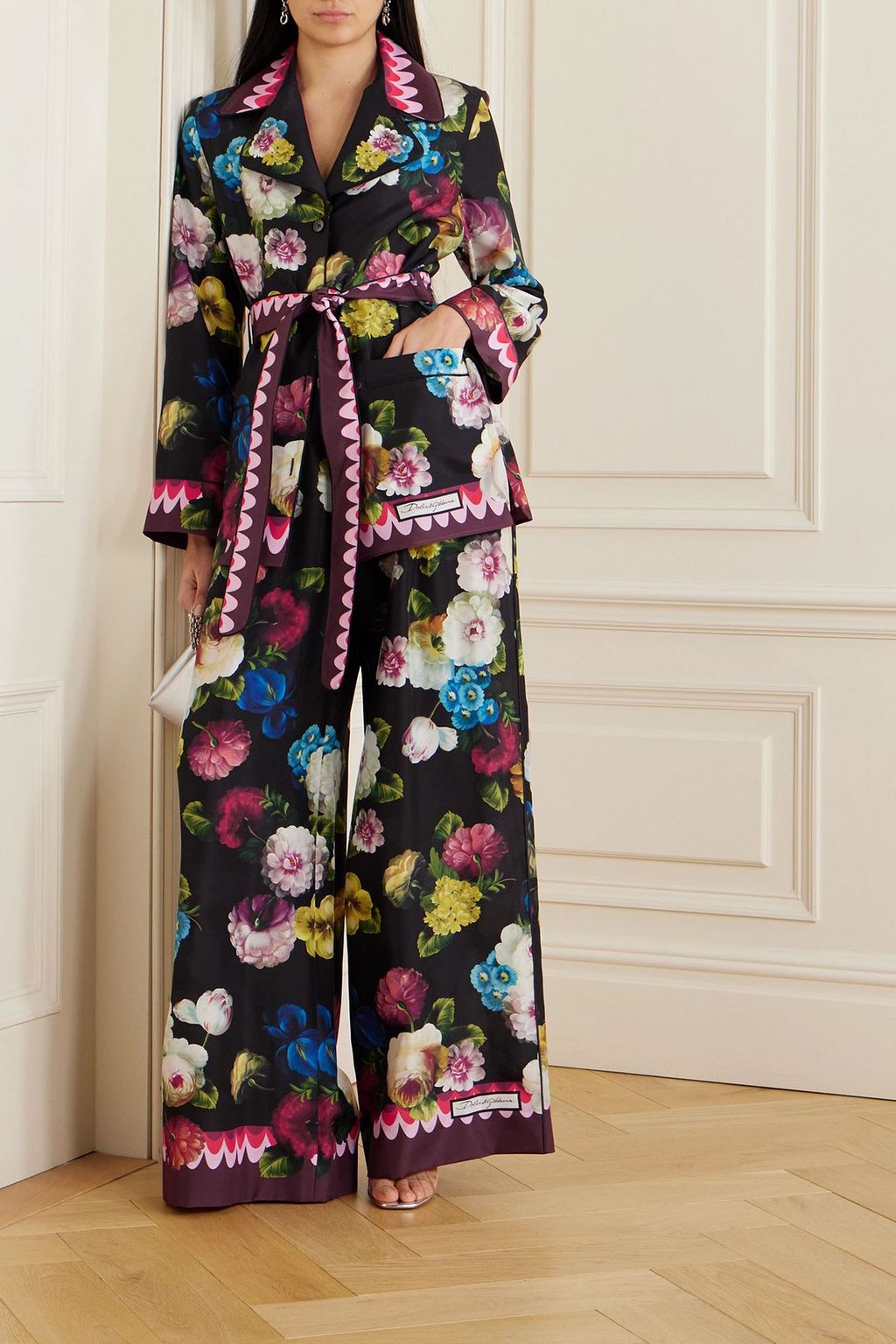 DOLCE&GABBANA Belted floral-print silk-satin shirt