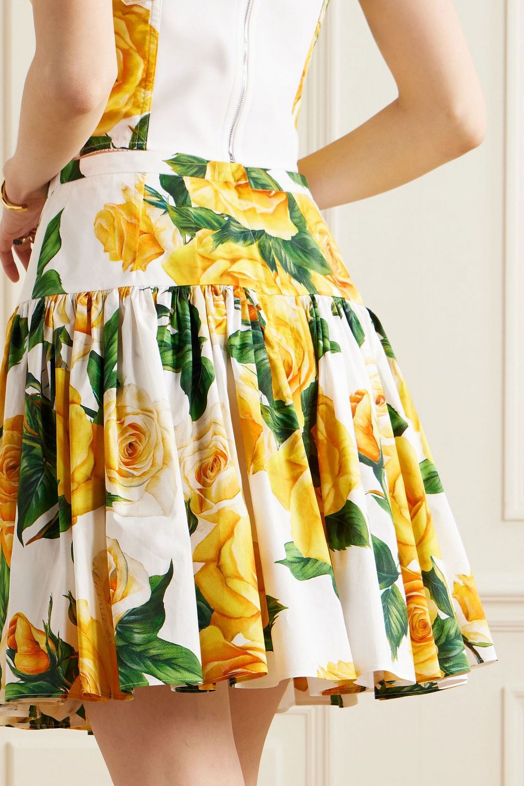 DOLCE&GABBANA Pleated floral-print cotton-poplin mini skirt