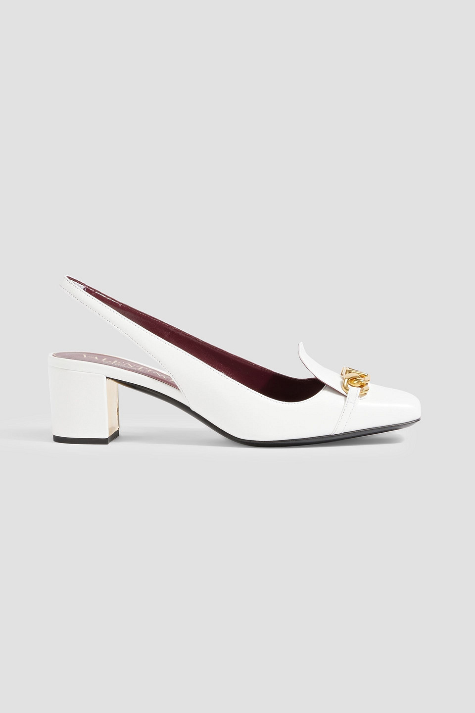 Valentino White Vlogo Chain 50 Leather Slingback Pumps In White