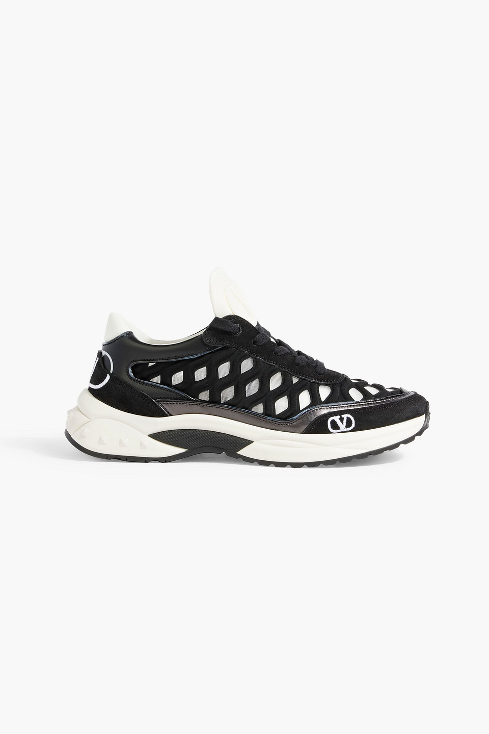 Valentino Garavani Rockrunner Mesh, Neoprene And Suede Sneakers In Black