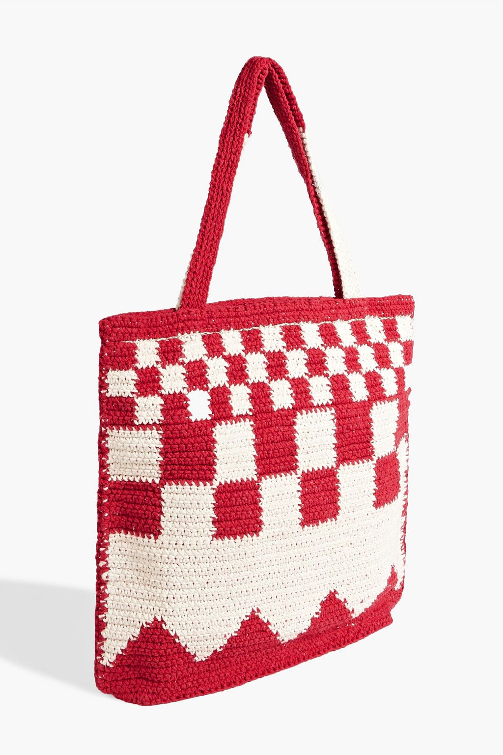 CATARINA MINA Chess checked crocheted cotton tote