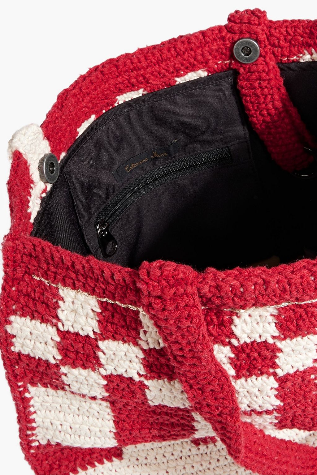 CATARINA MINA Chess checked crocheted cotton tote