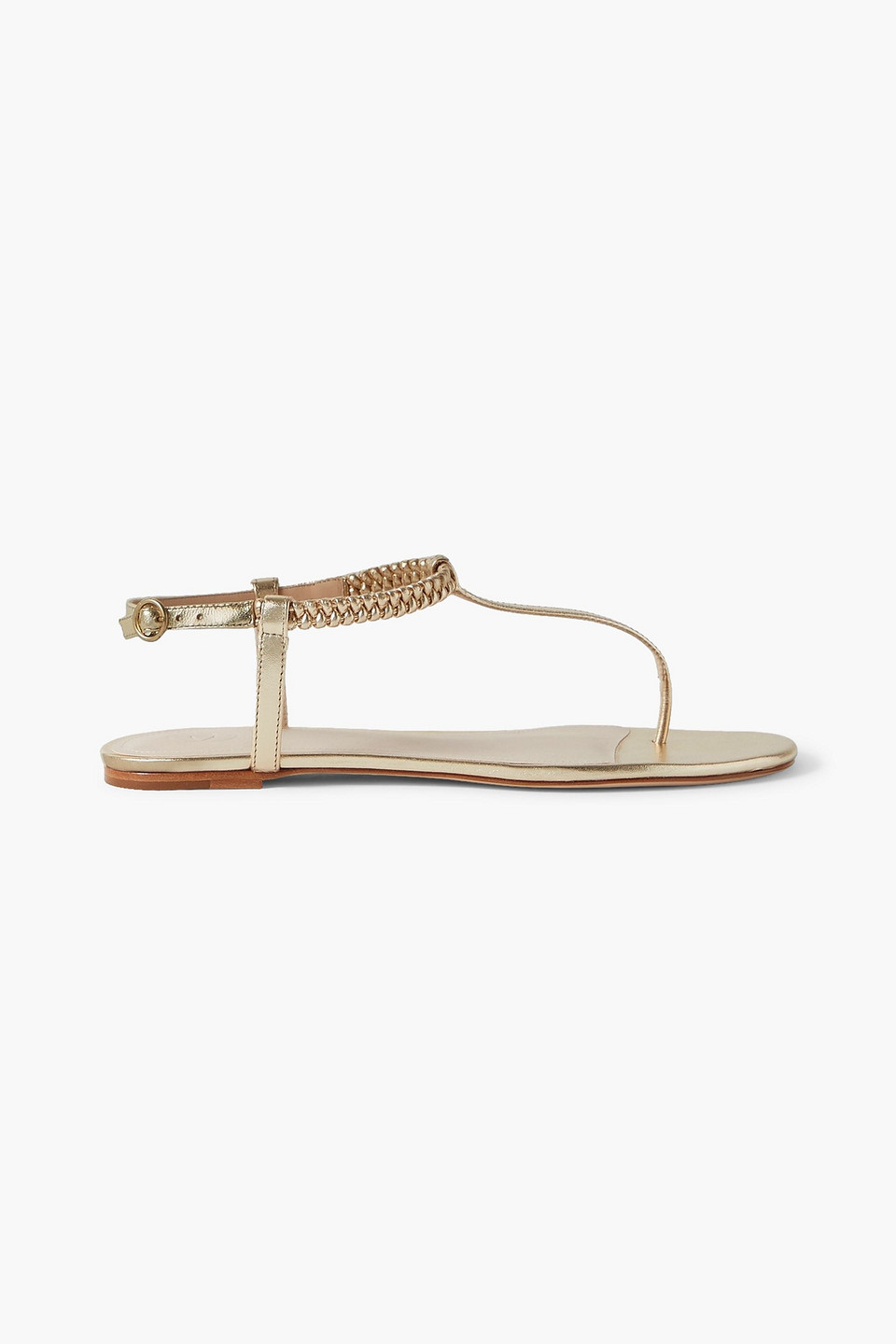 Porte & Paire Braided Metallic Leather Sandals In Gold