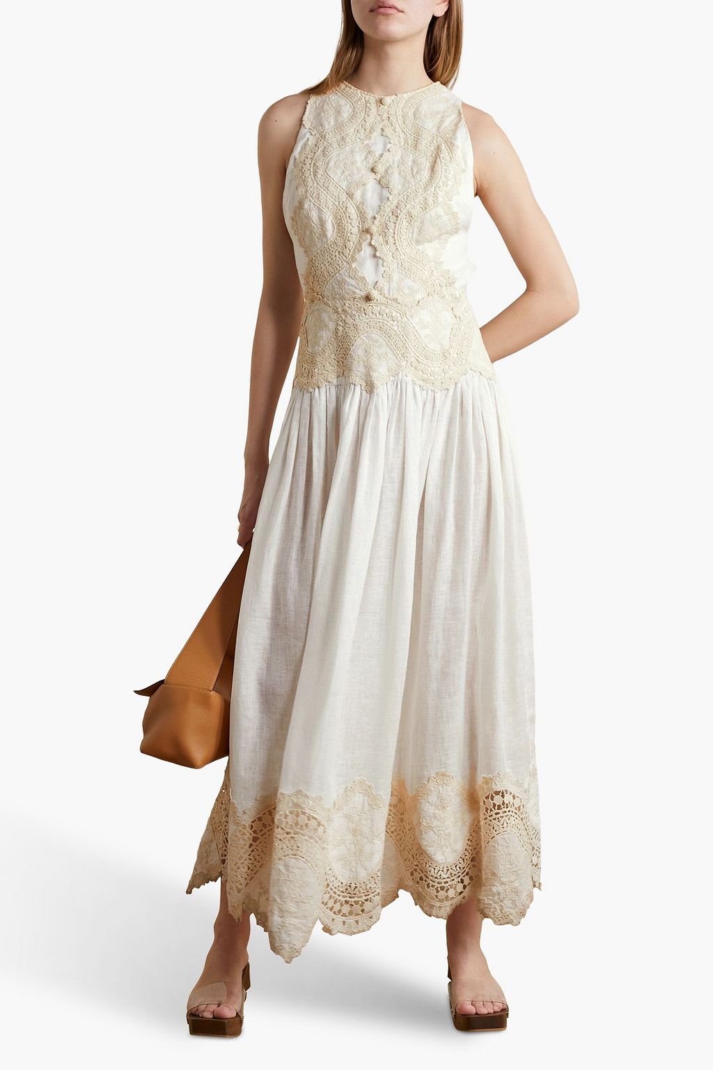 ZIMMERMANN Pattie crochet-trimmed embroidered linen maxi dress