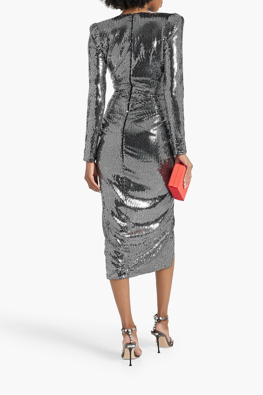 RHEA COSTA Wrap-effect sequined stretch-jersey midi dress