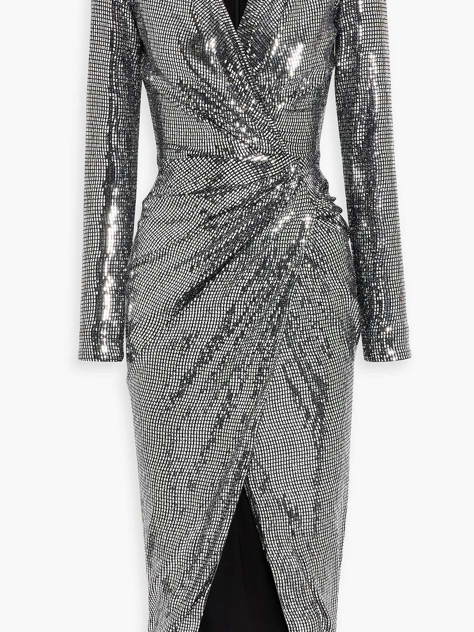 wrap-effect sequined stretch-jersey midi dress