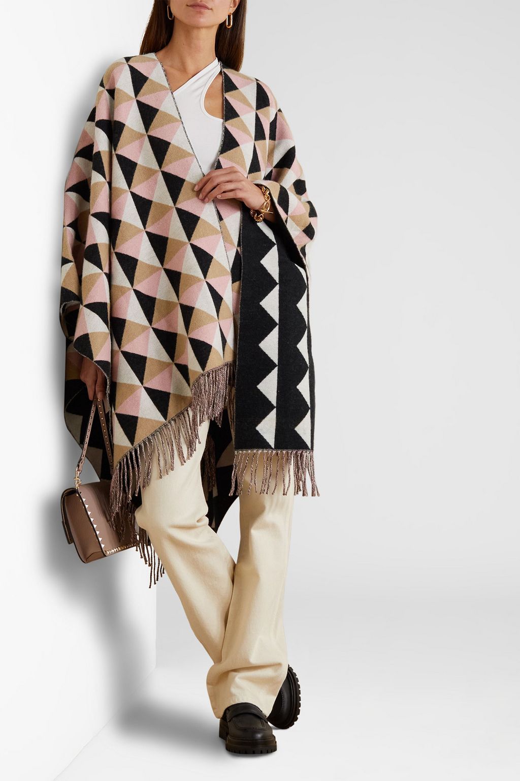 VALENTINO GARAVANI Maxi Stud jacquard-knit cashmere and wool-blend wrap