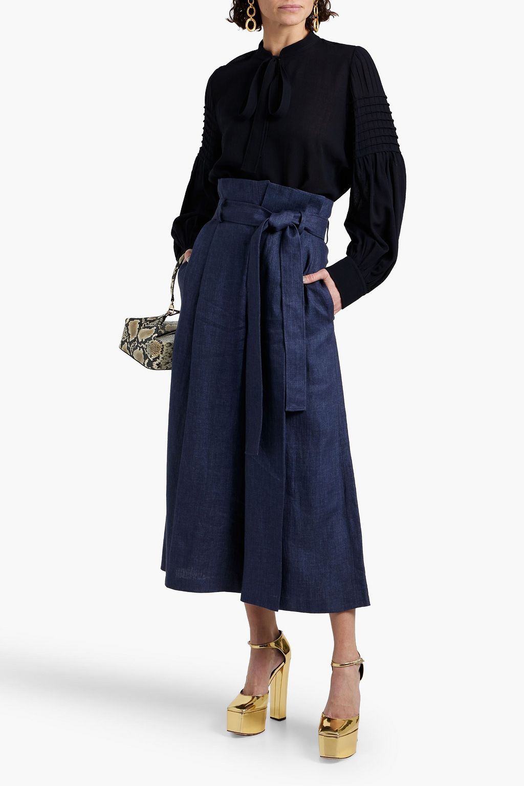 CHLOÉ Tie-detailed pintucked wool blouse