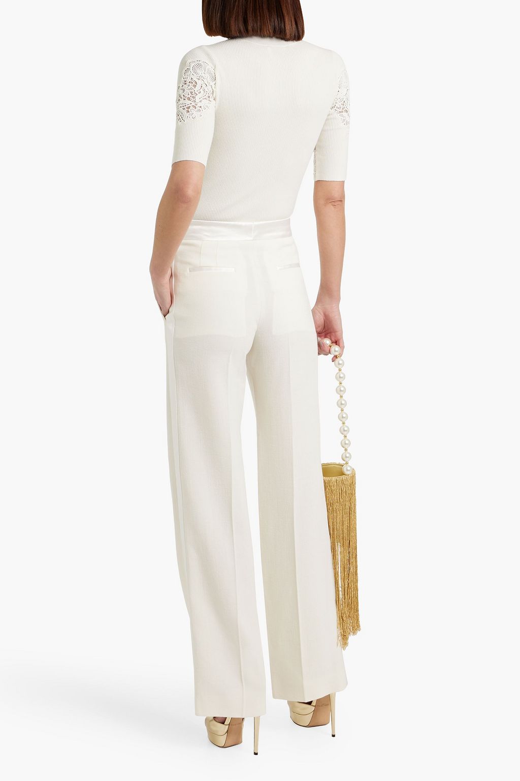 CHLOÉ Satin-trimmed wool-crepe straight-leg pants