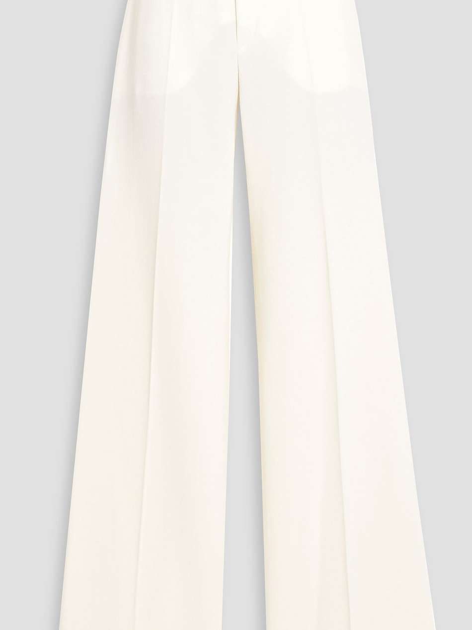 satin-trimmed wool-crepe straight-leg pants