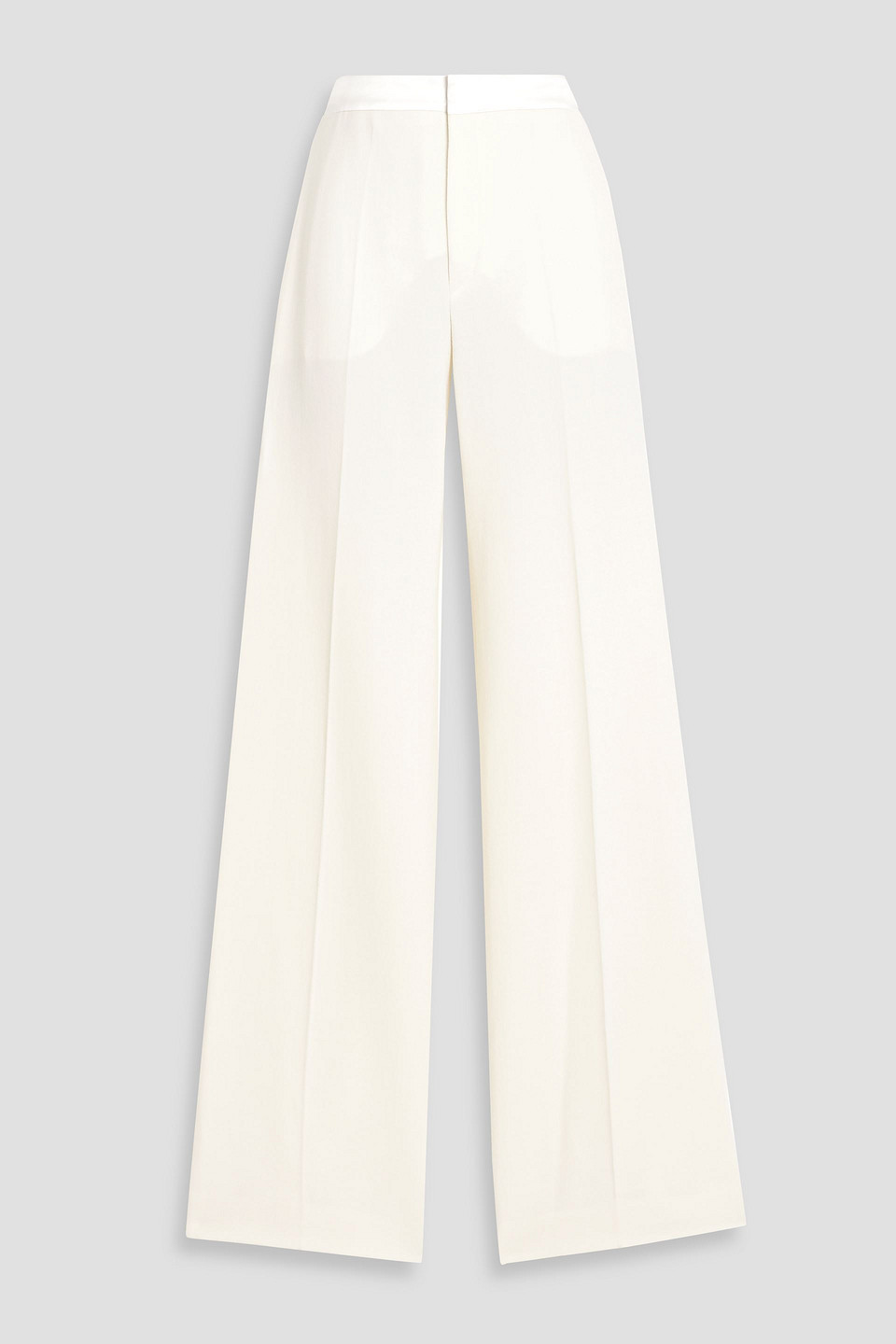 Chloé Satin-trimmed Wool-crepe Straight-leg Pants In Ivory