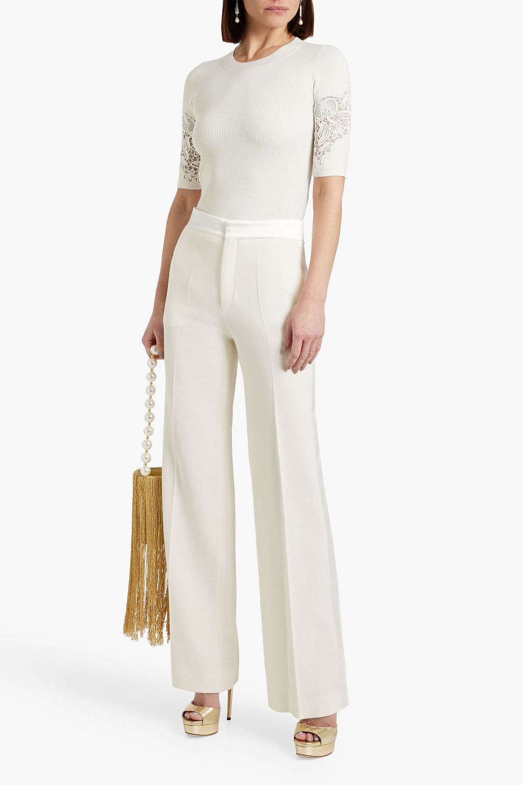 CHLOÉ Satin-trimmed wool-crepe straight-leg pants