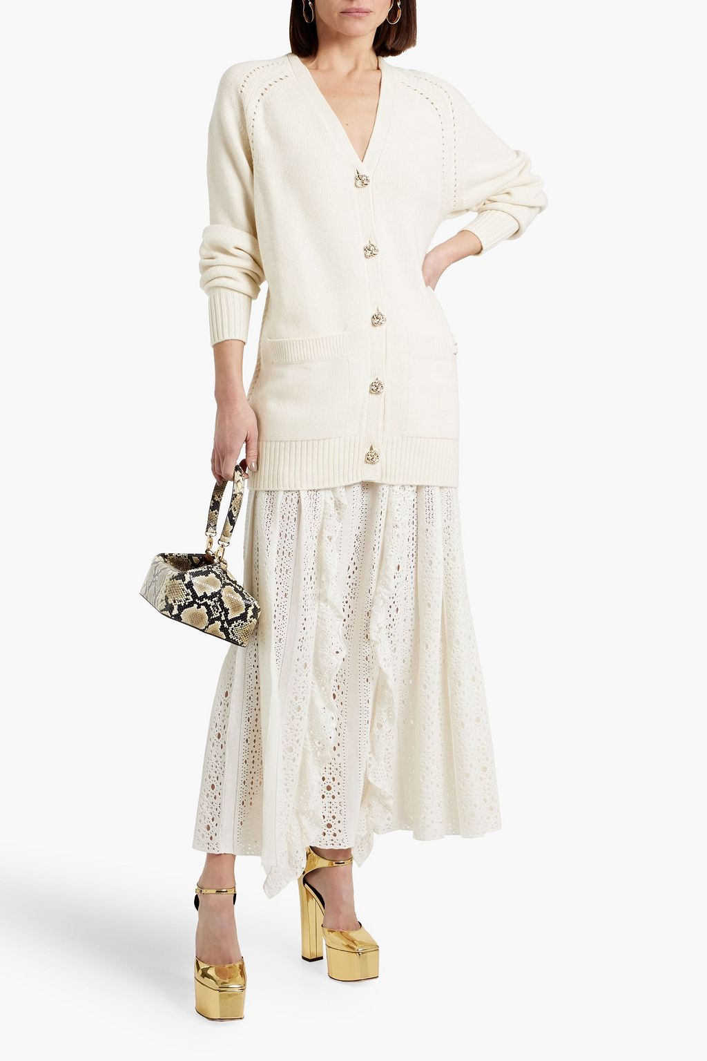 CHLOÉ Pointelle-trimmed cashmere cardigan