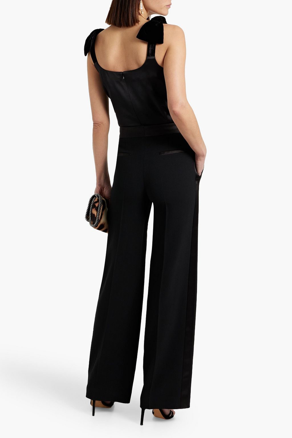 CHLOÉ Satin-trimmed wool-crepe straight-leg pants