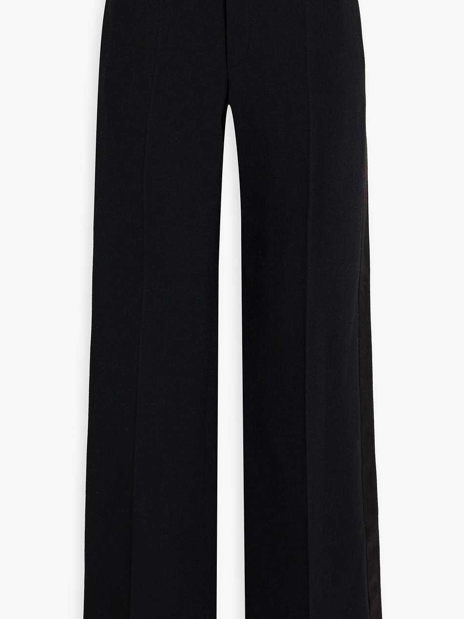 satin-trimmed wool-crepe straight-leg pants
