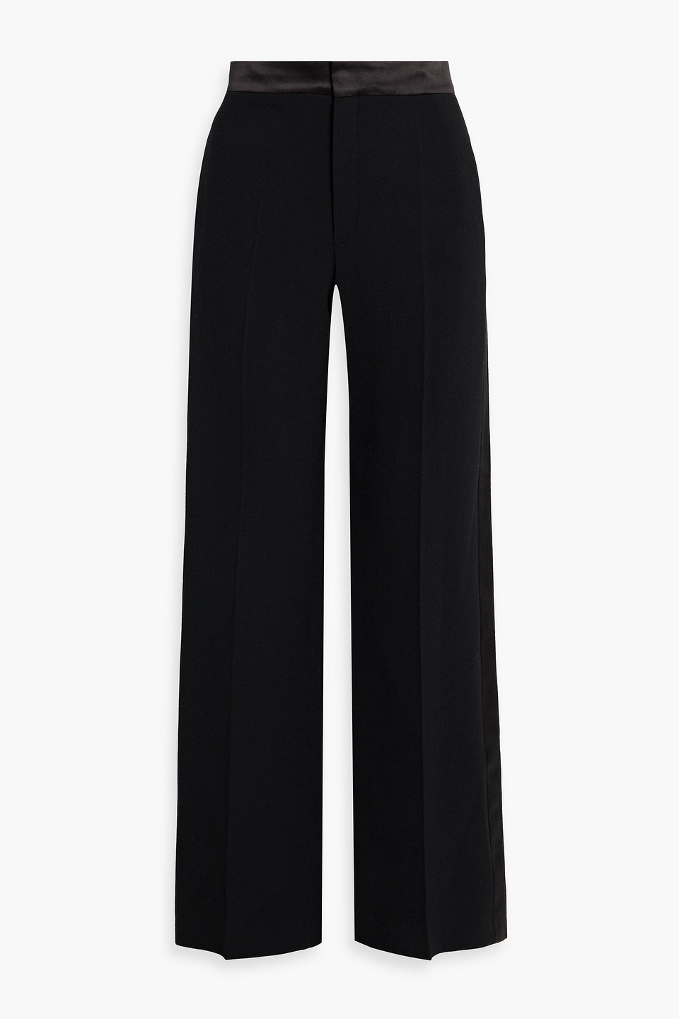 Chloé Satin-trimmed Wool-crepe Straight-leg Pants In Black