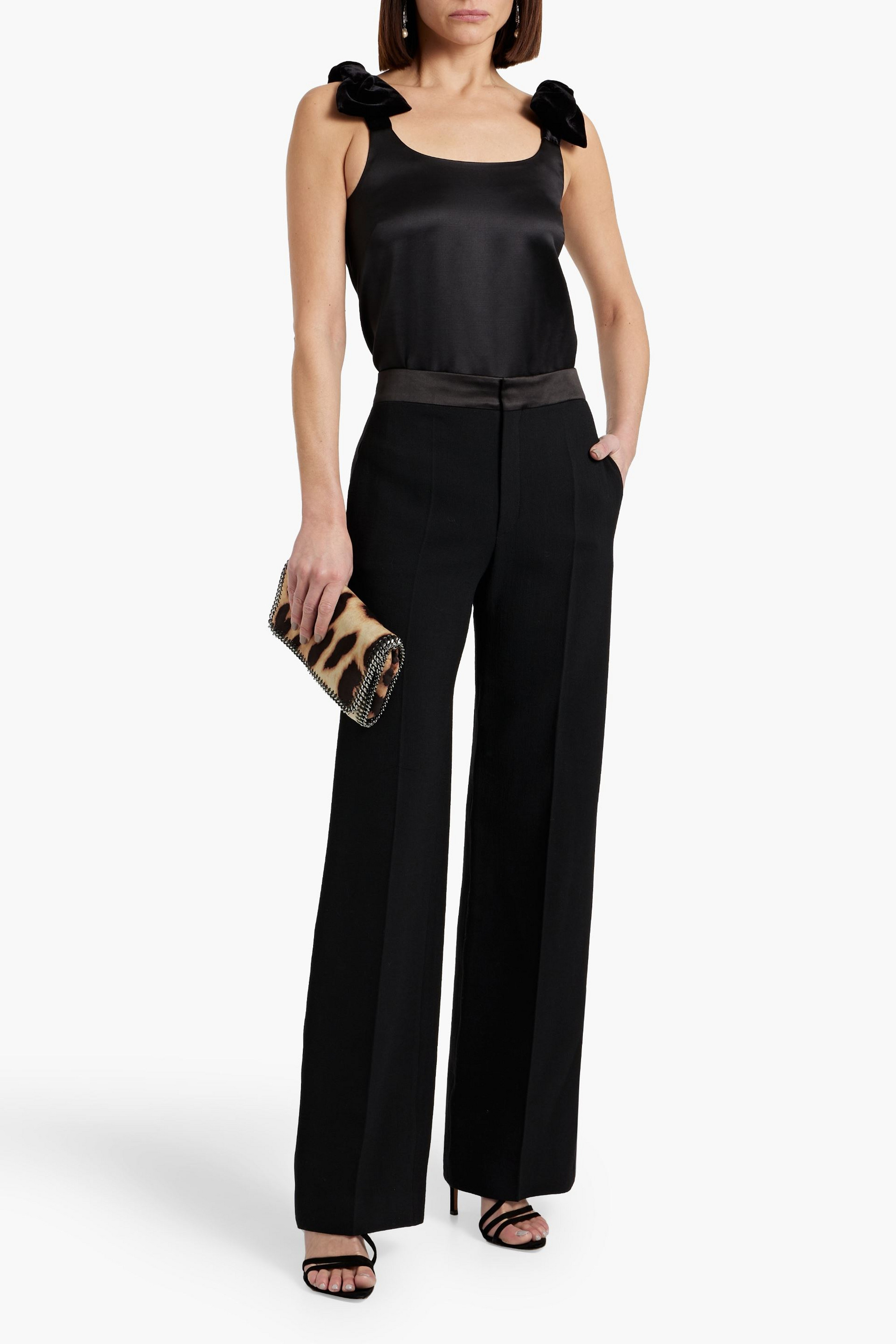 Chloé Satin-trimmed wool-crepe straight-leg pants