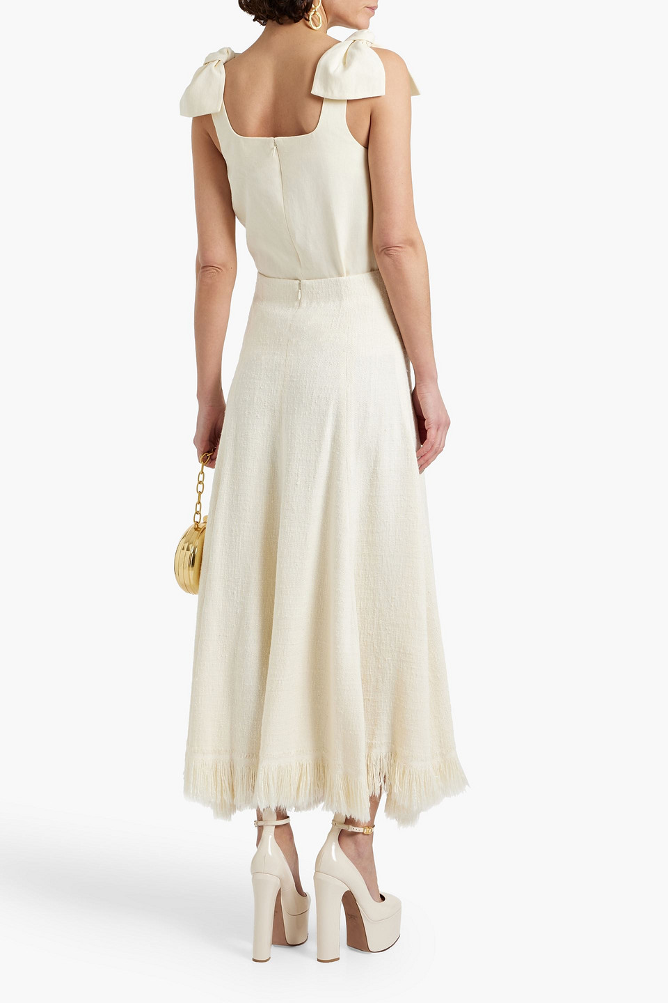 Shop Chloé Bow-detailed Linen-canvas Top In Ecru