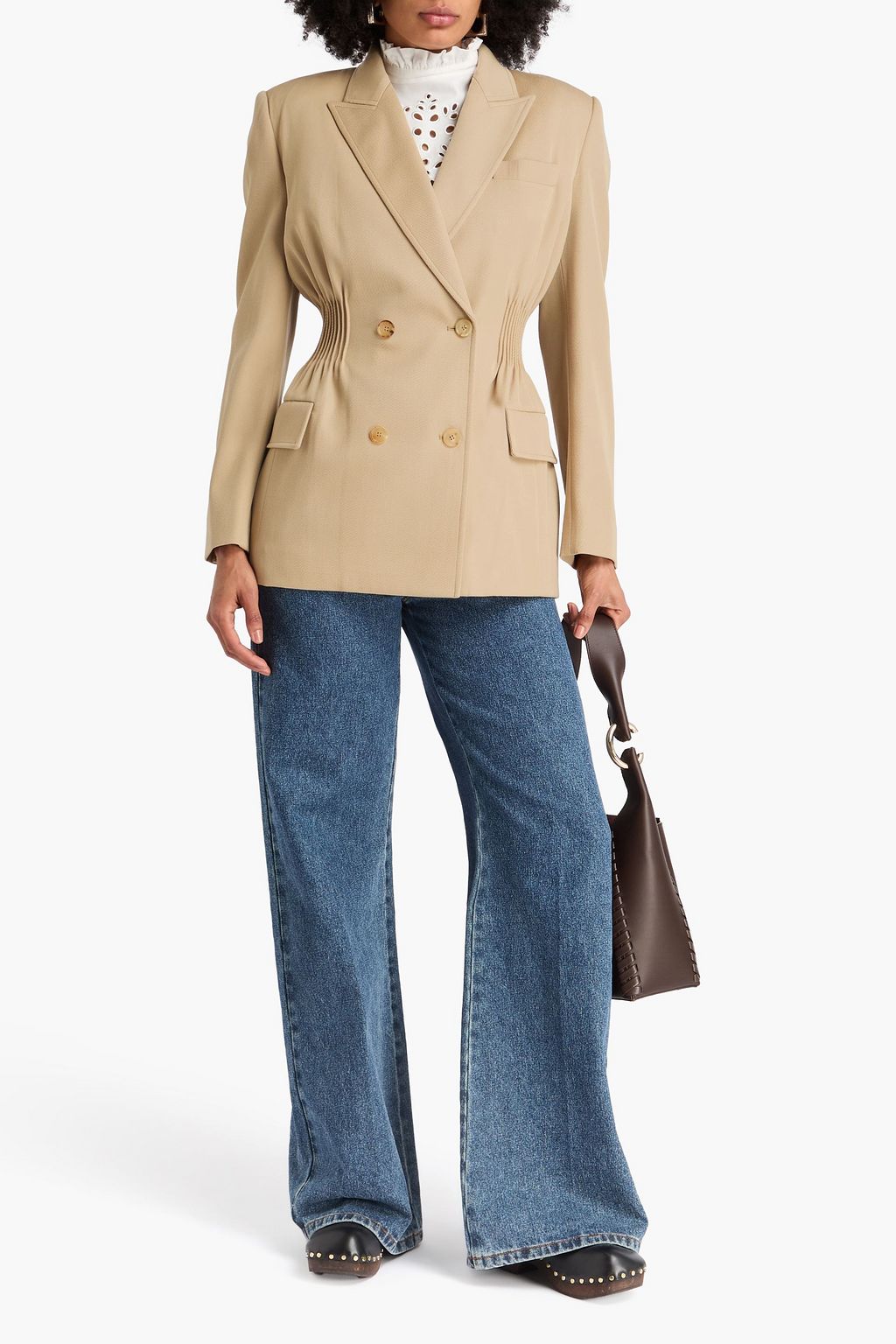 CHLOÉ Double-breasted pintucked wool-twill blazer