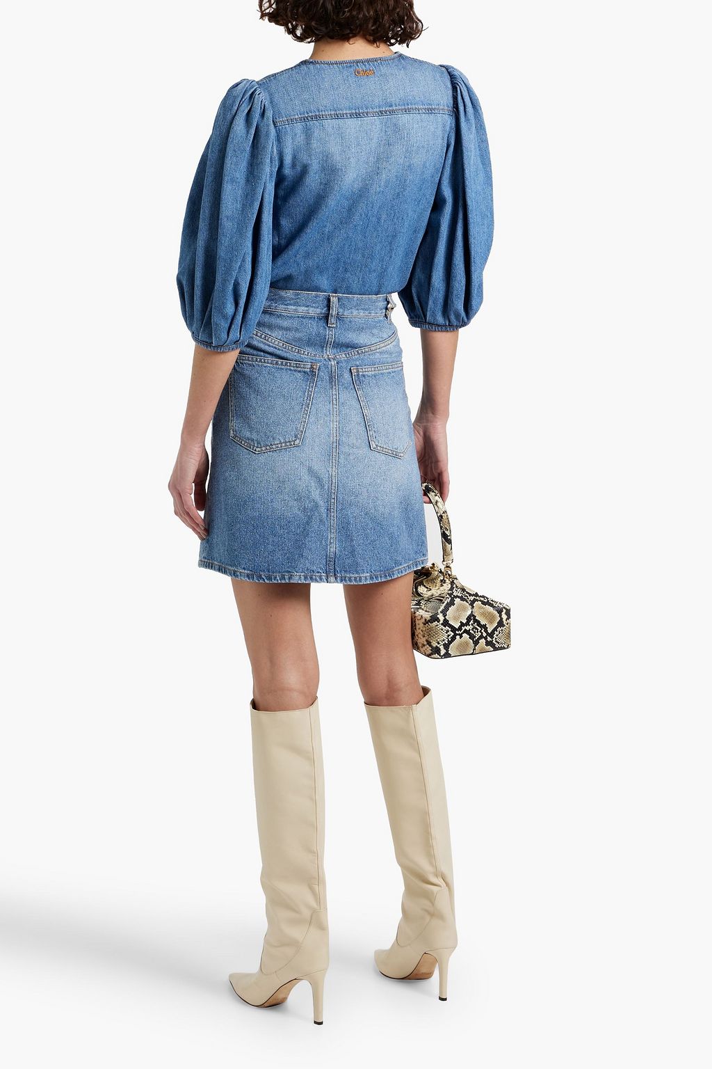 CHLOÉ Cotton and linen-blend denim blouse