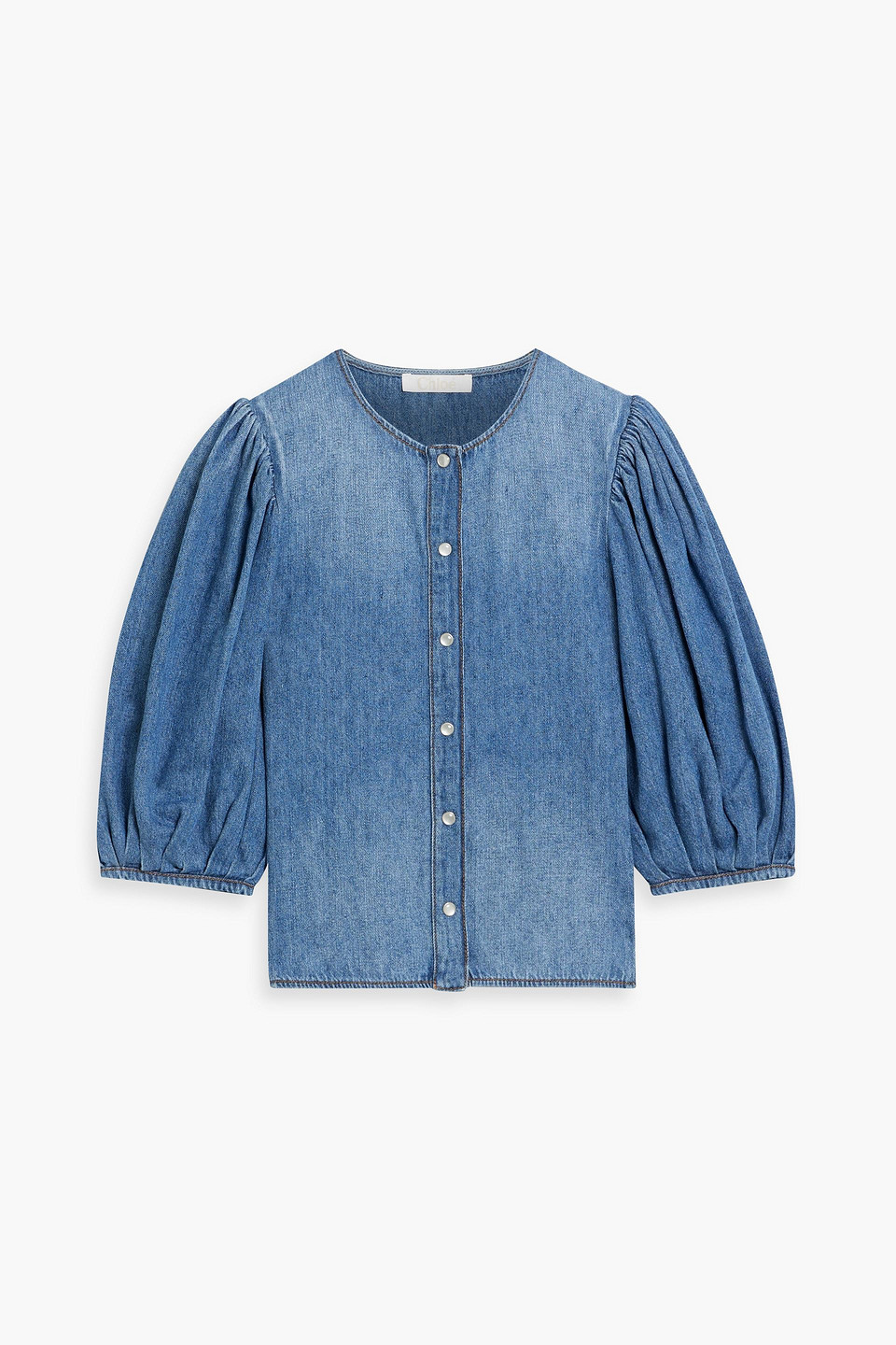 Chloé Cotton And Linen-blend Denim Blouse In Mid Denim