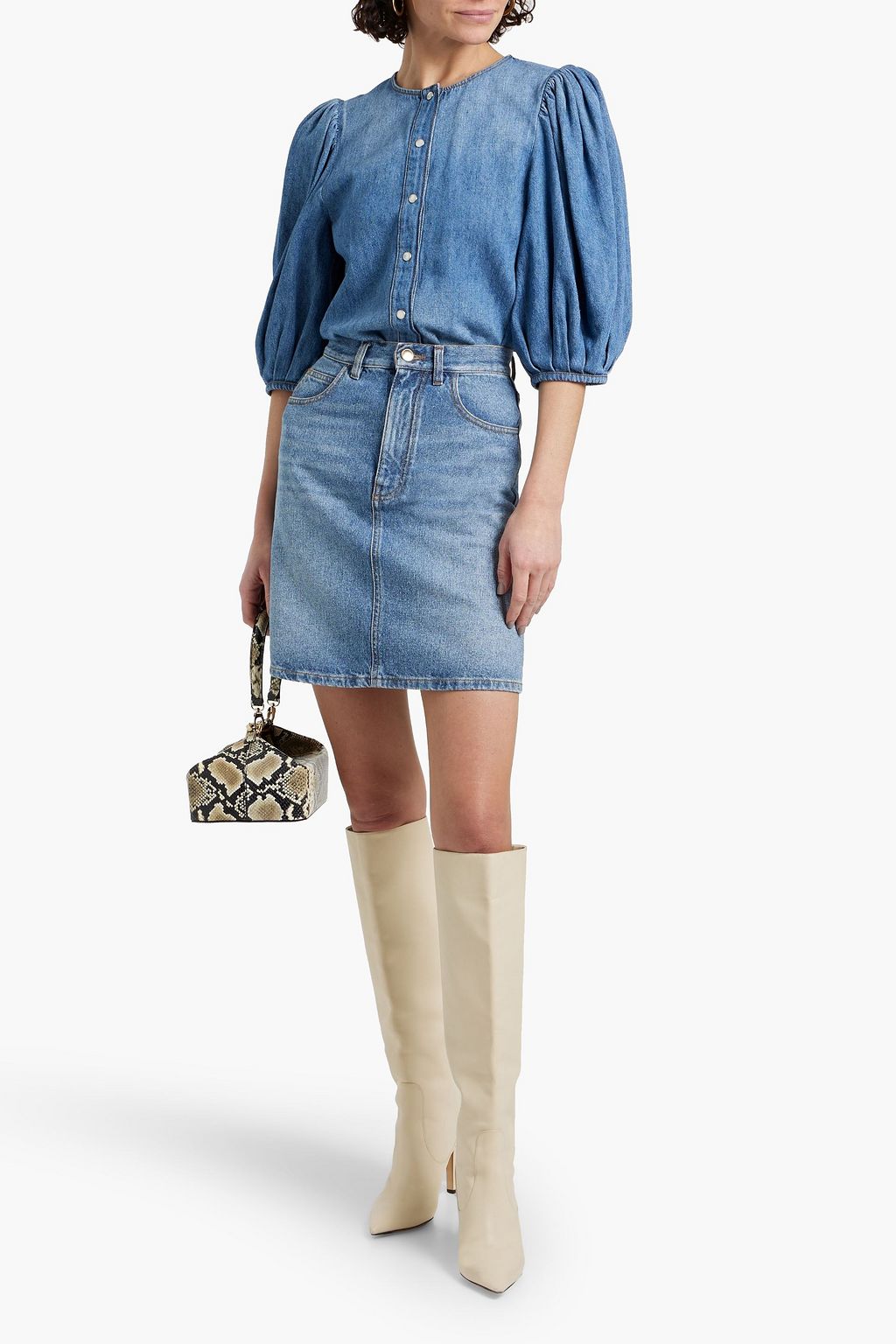 CHLOÉ Cotton and linen-blend denim blouse