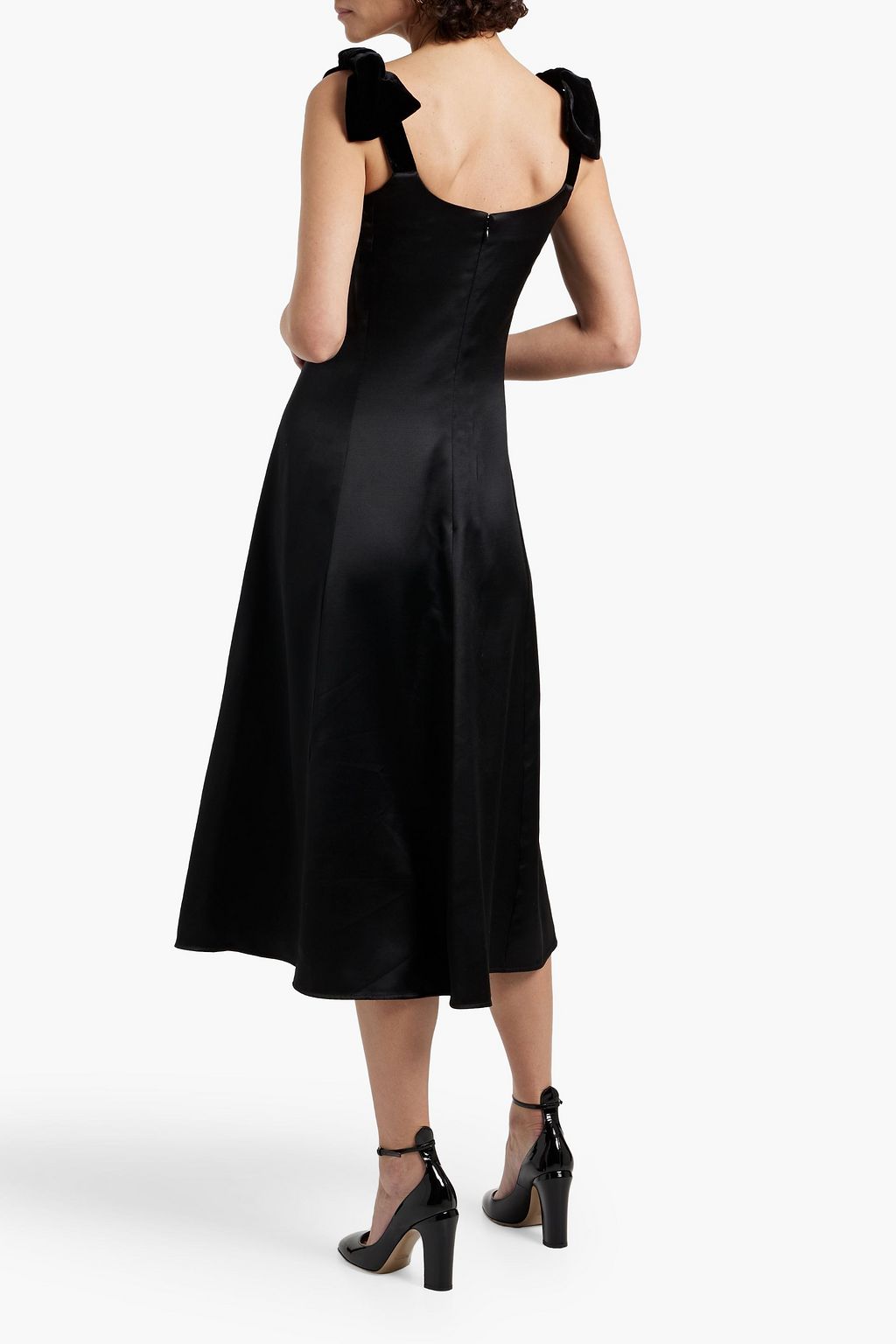CHLOÉ Bow-detailed wool and silk-blend satin midi dress