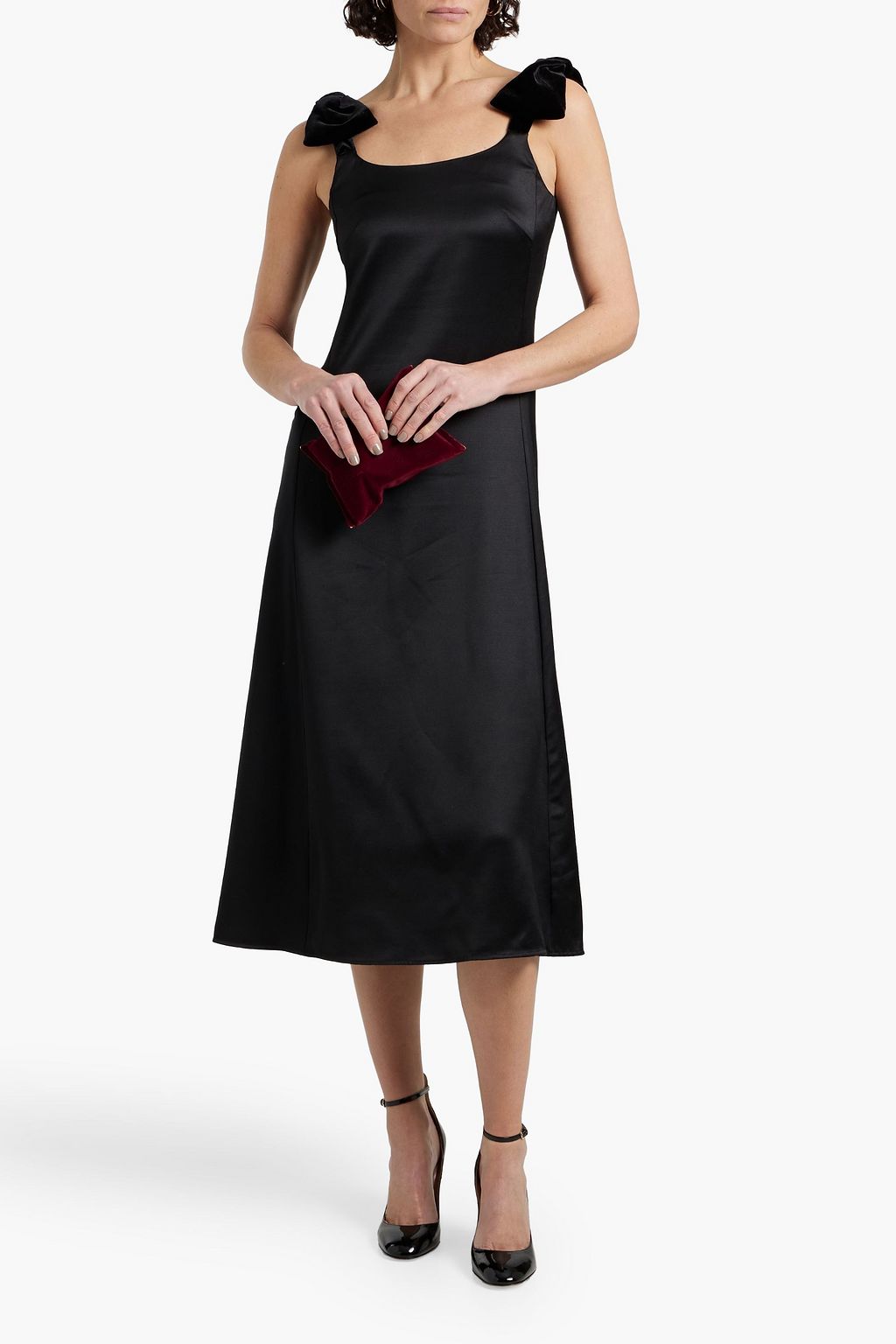 CHLOÉ Bow-detailed wool and silk-blend satin midi dress