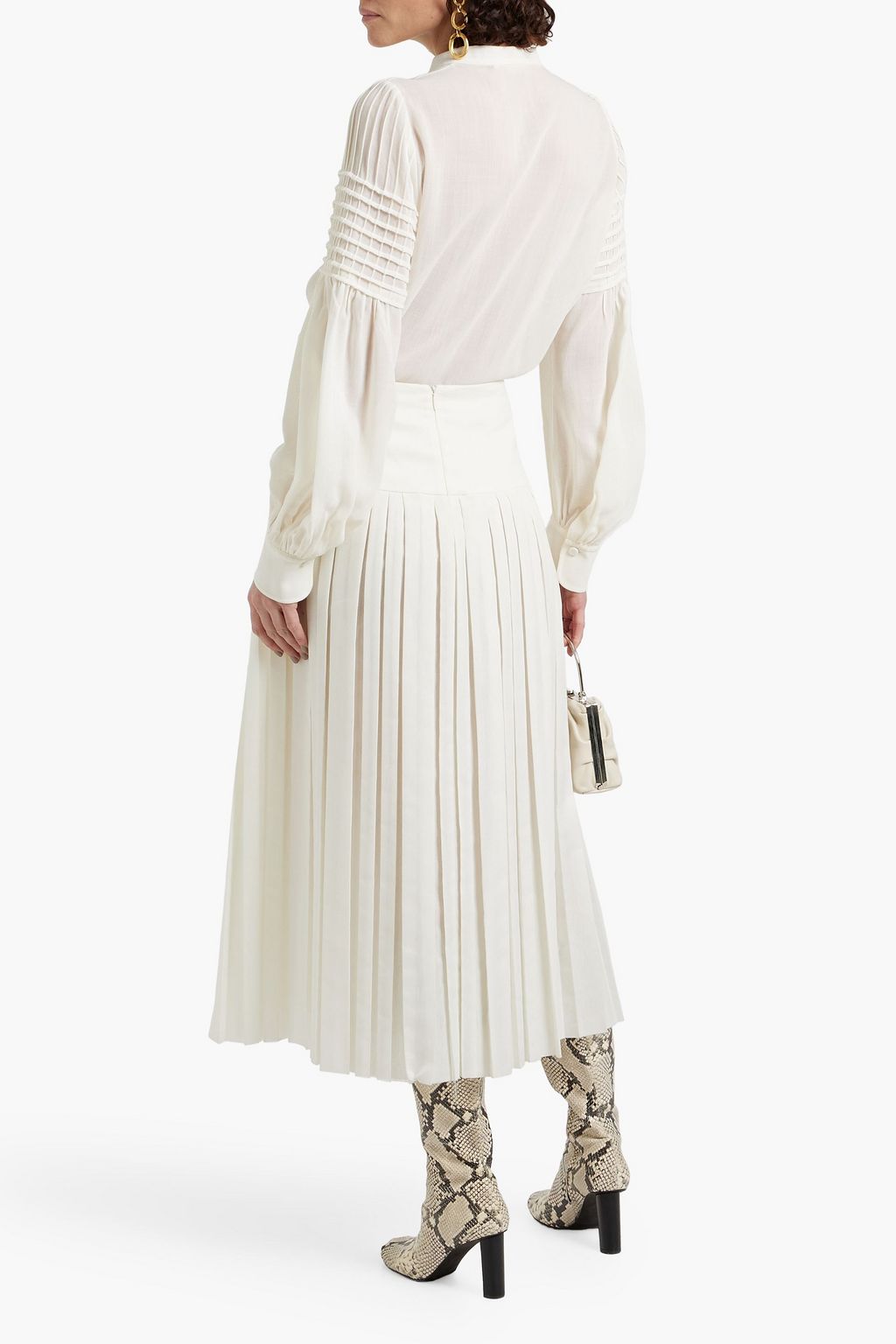 CHLOÉ Tie-detailed pintucked wool blouse
