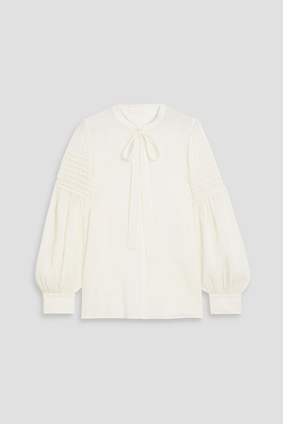 Chloé Tie-detailed Pintucked Wool Blouse In Ivory
