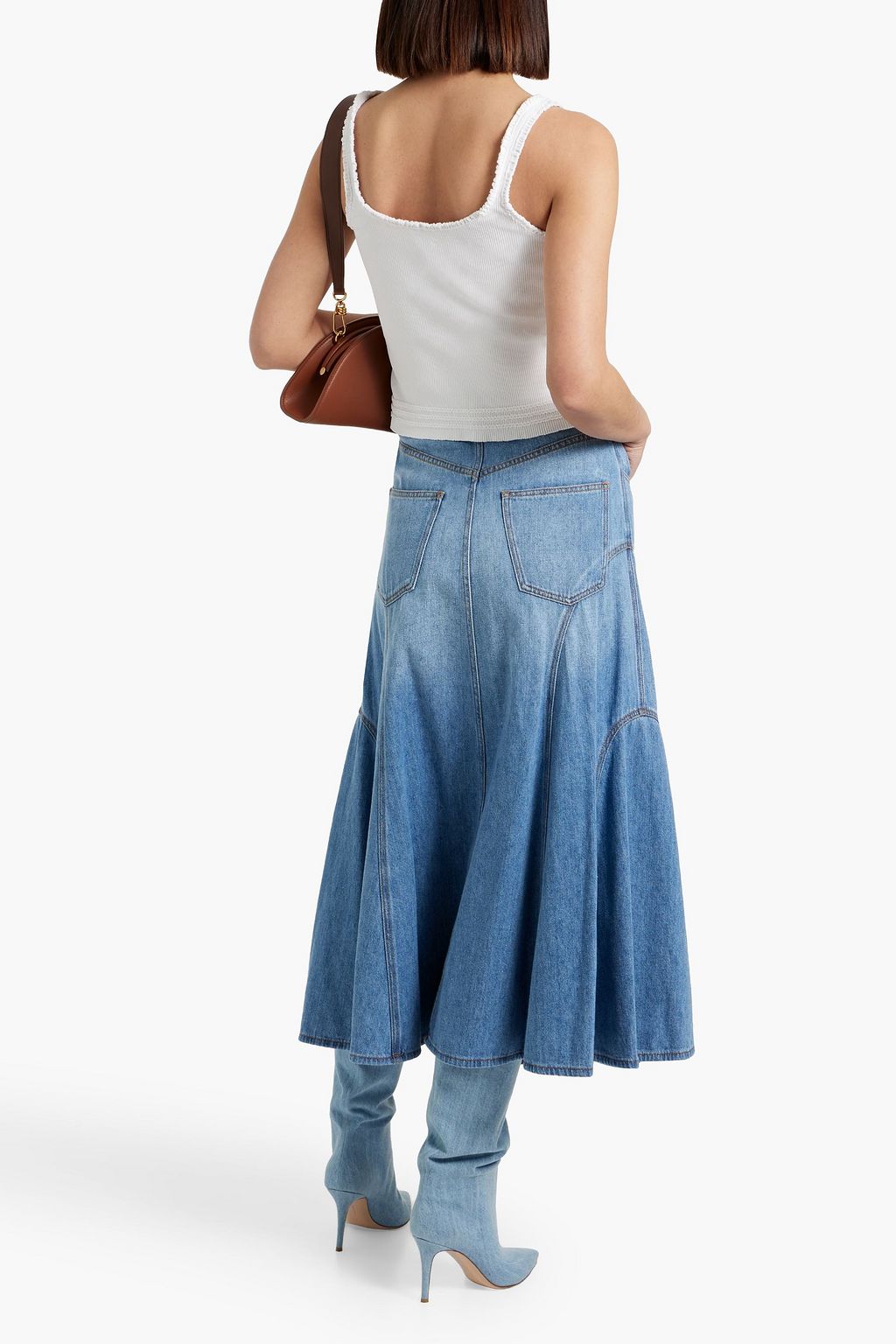 CHLOÉ Ruffled ribbed stretch-cotton jersey tank