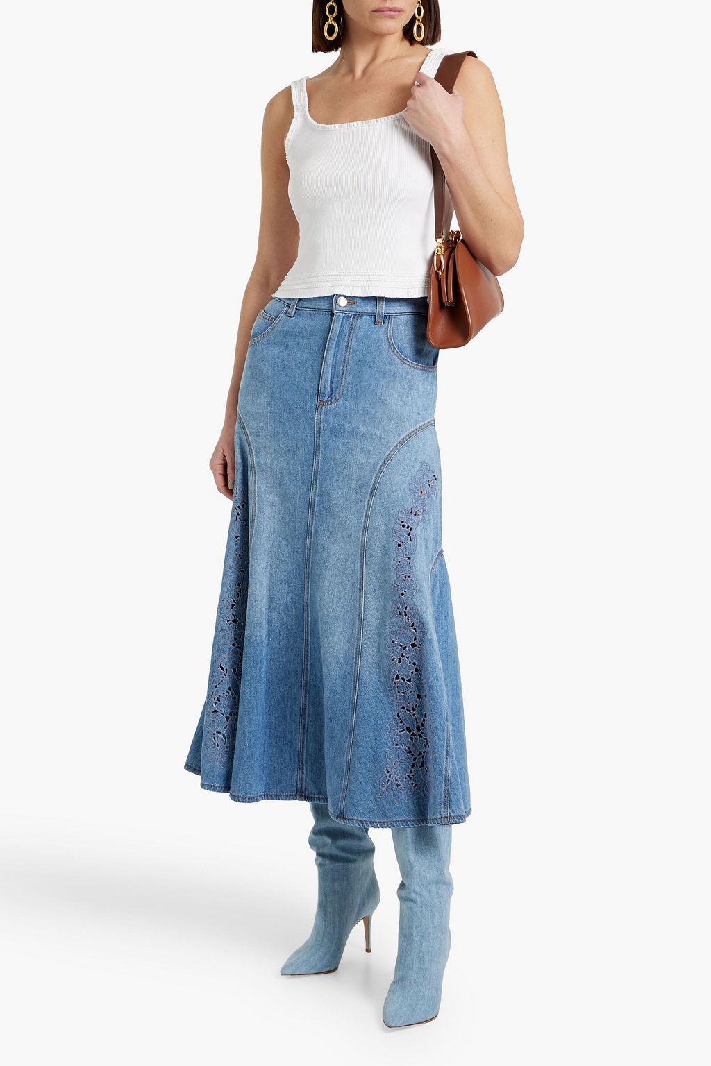 CHLOÉ Ruffled ribbed stretch-cotton jersey tank