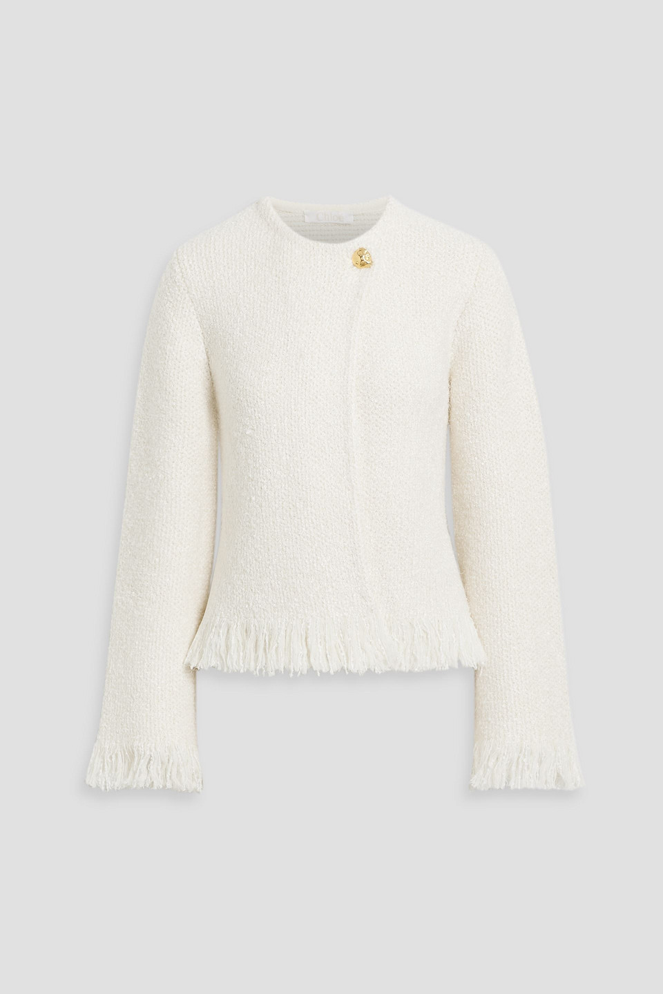 Chloé Frayed Wool-blend Bouclé-tweed Jacket In Ivory