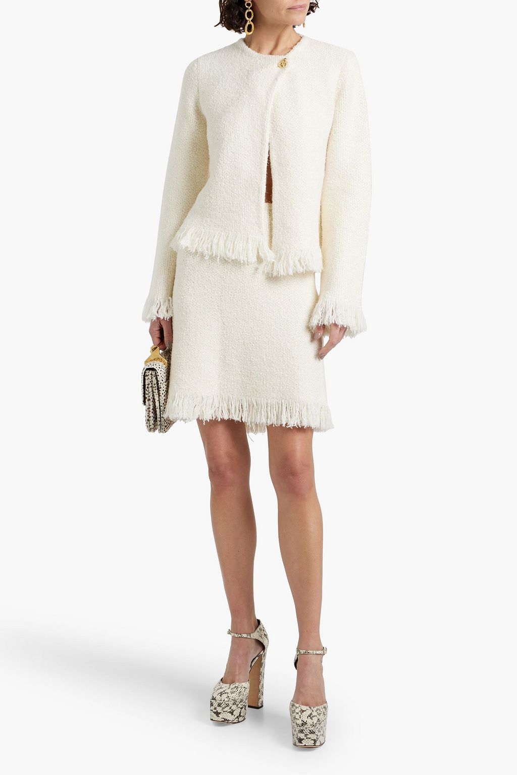CHLOÉ Frayed wool-blend bouclé-tweed jacket