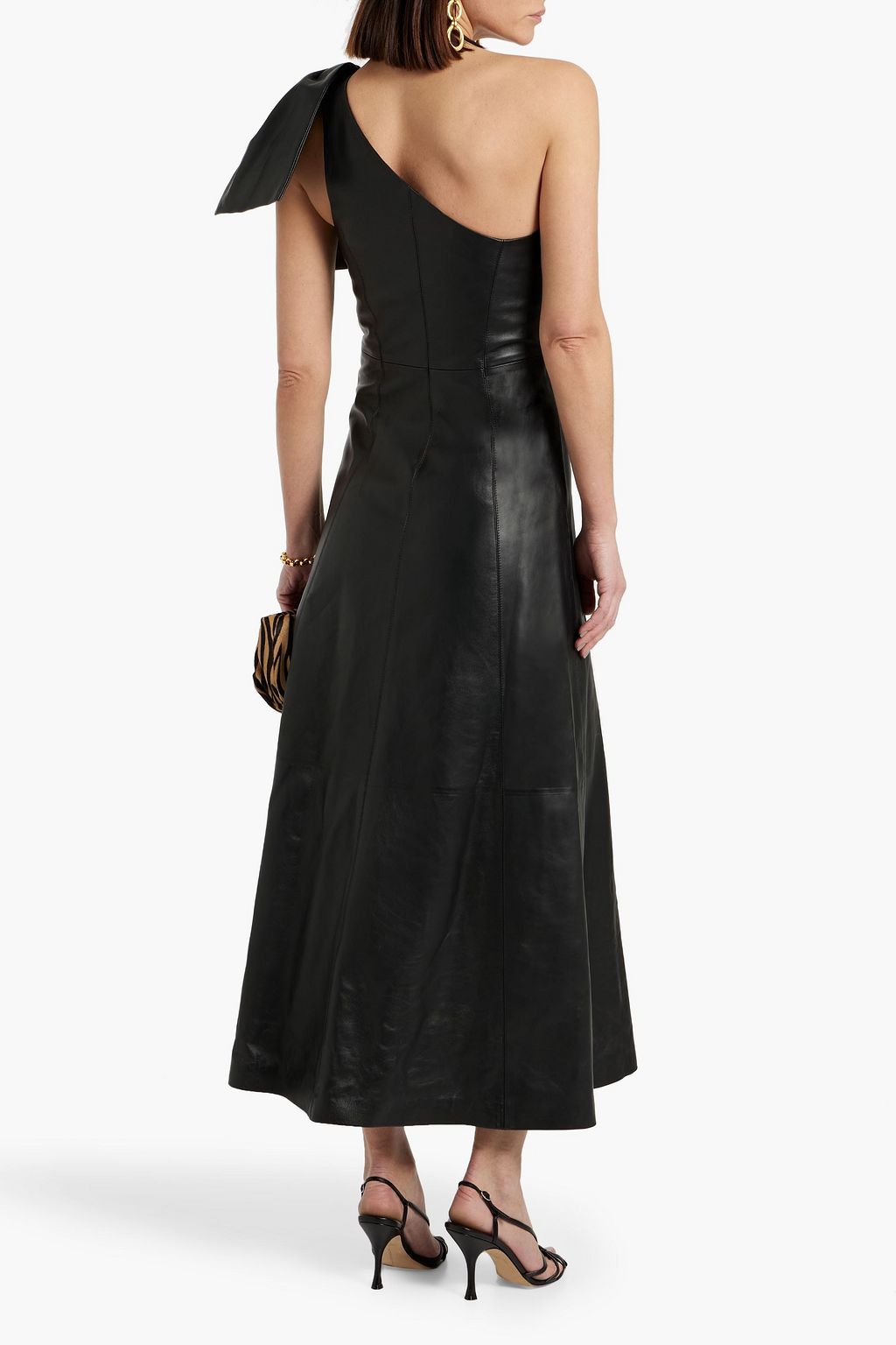 CHLOÉ One-shoulder bow-detailed leather maxi dress